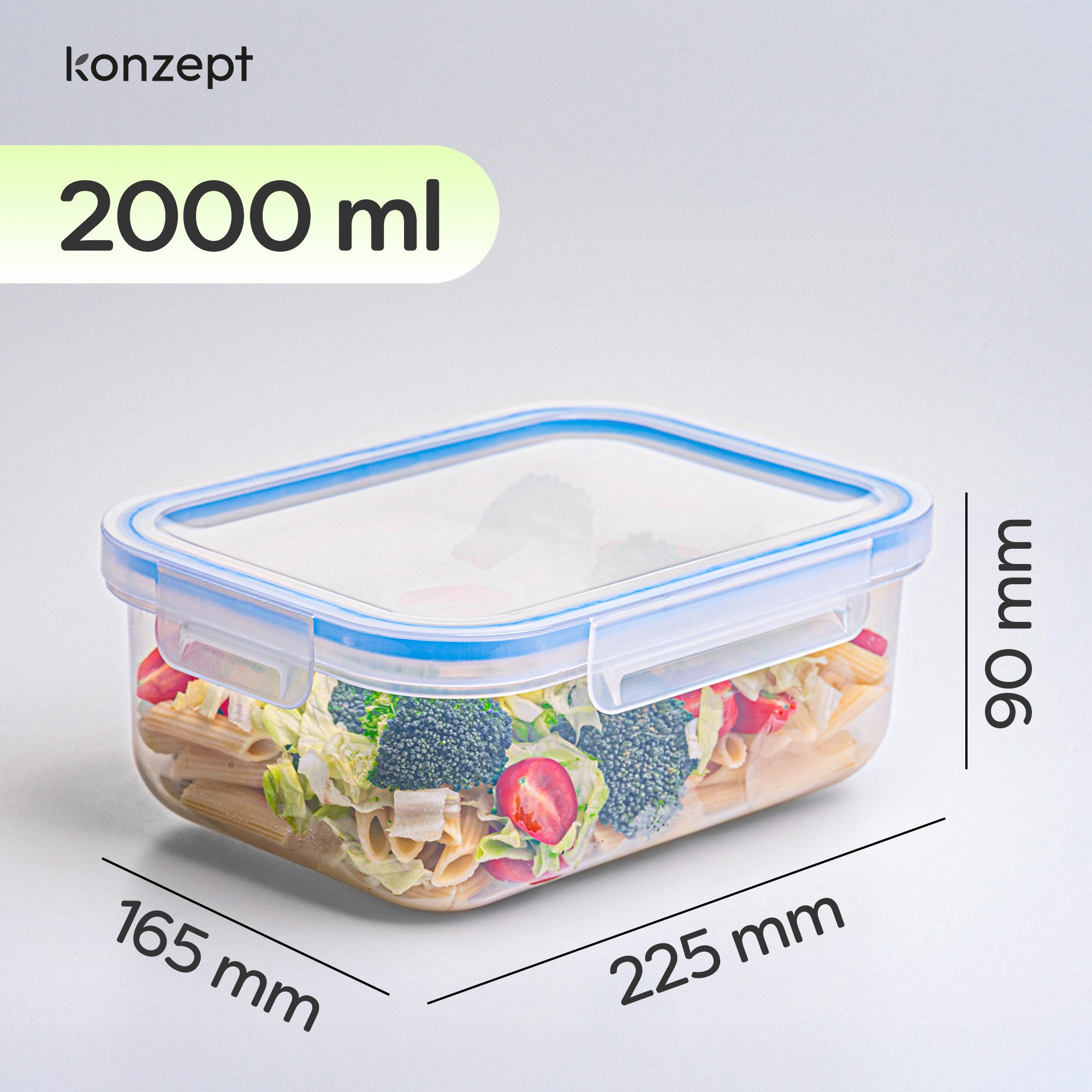KONZEPT Frischhaltedose mit Deckel Luftdicht 2 L, (1-tlg), Mikrowellengeeignet, Ungiftig, Wiederverwendbar, Transparent