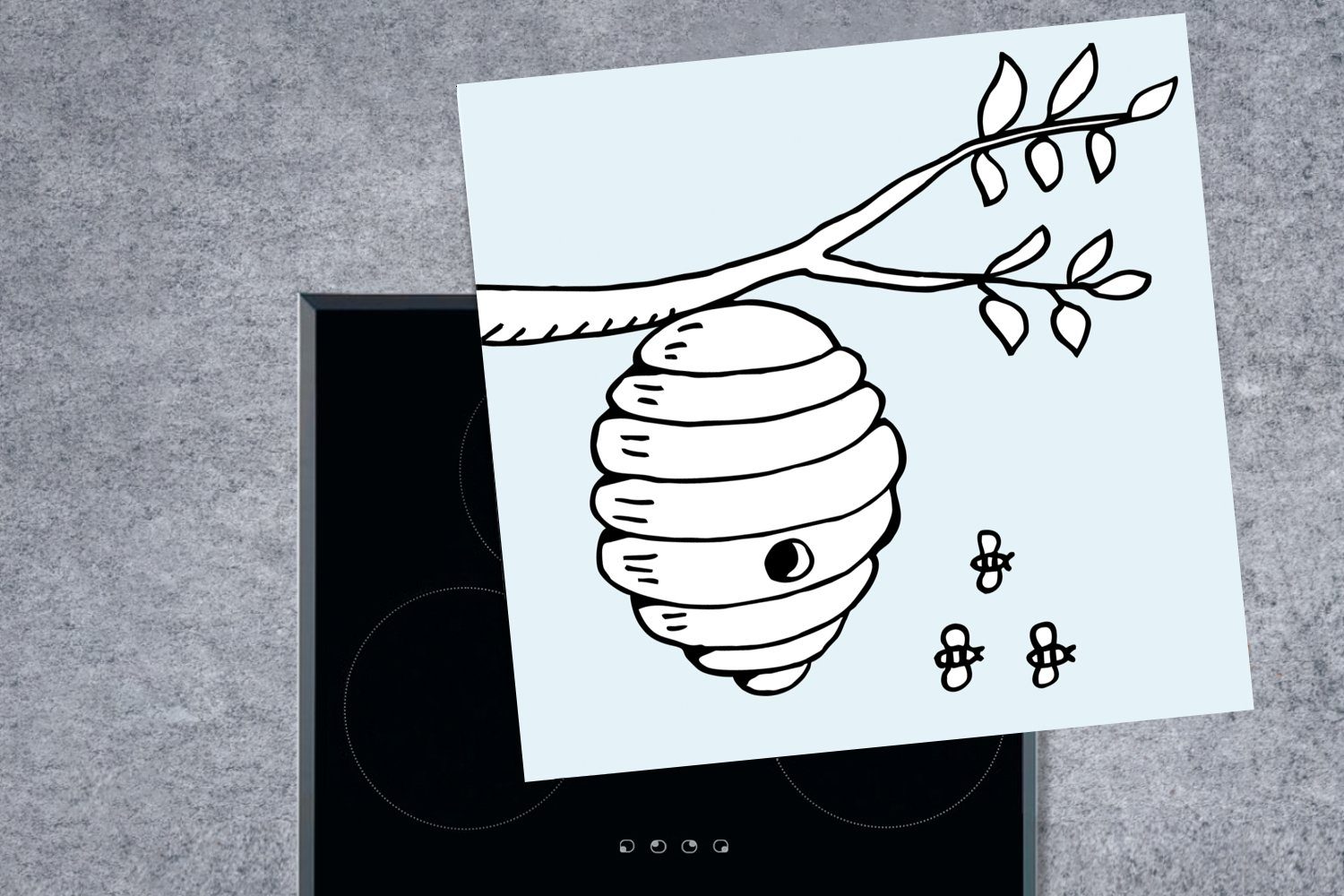 für Vinyl, tlg), Cartoon-Illustration Bienenstock, Herdblende-/Abdeckplatte Arbeitsplatte (1 78x78 cm, von und küche einem Ceranfeldabdeckung, Bienen MuchoWow