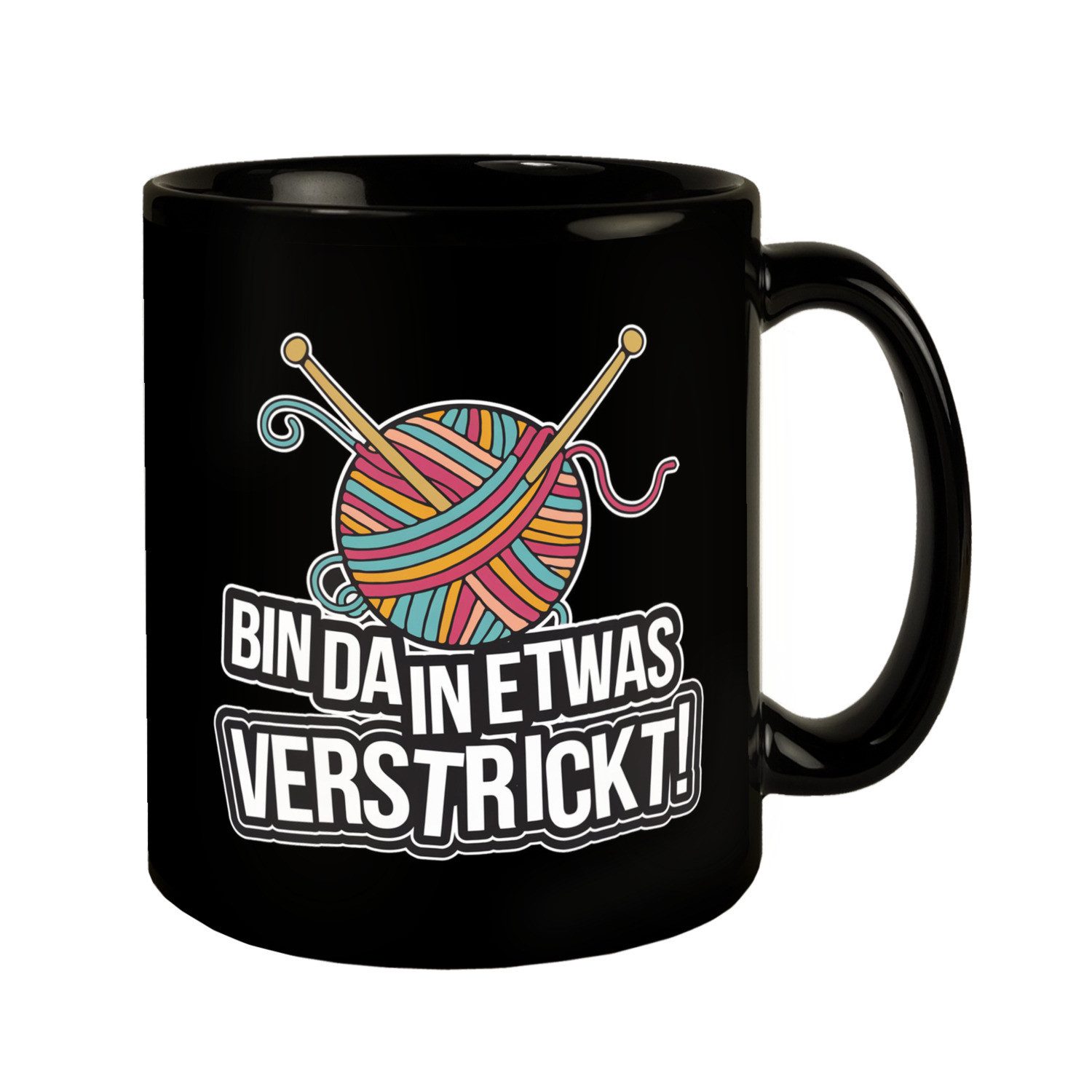 speecheese Tasse Bin da in etwas verstrickt Tasse mit Wolle und Stricknadeln