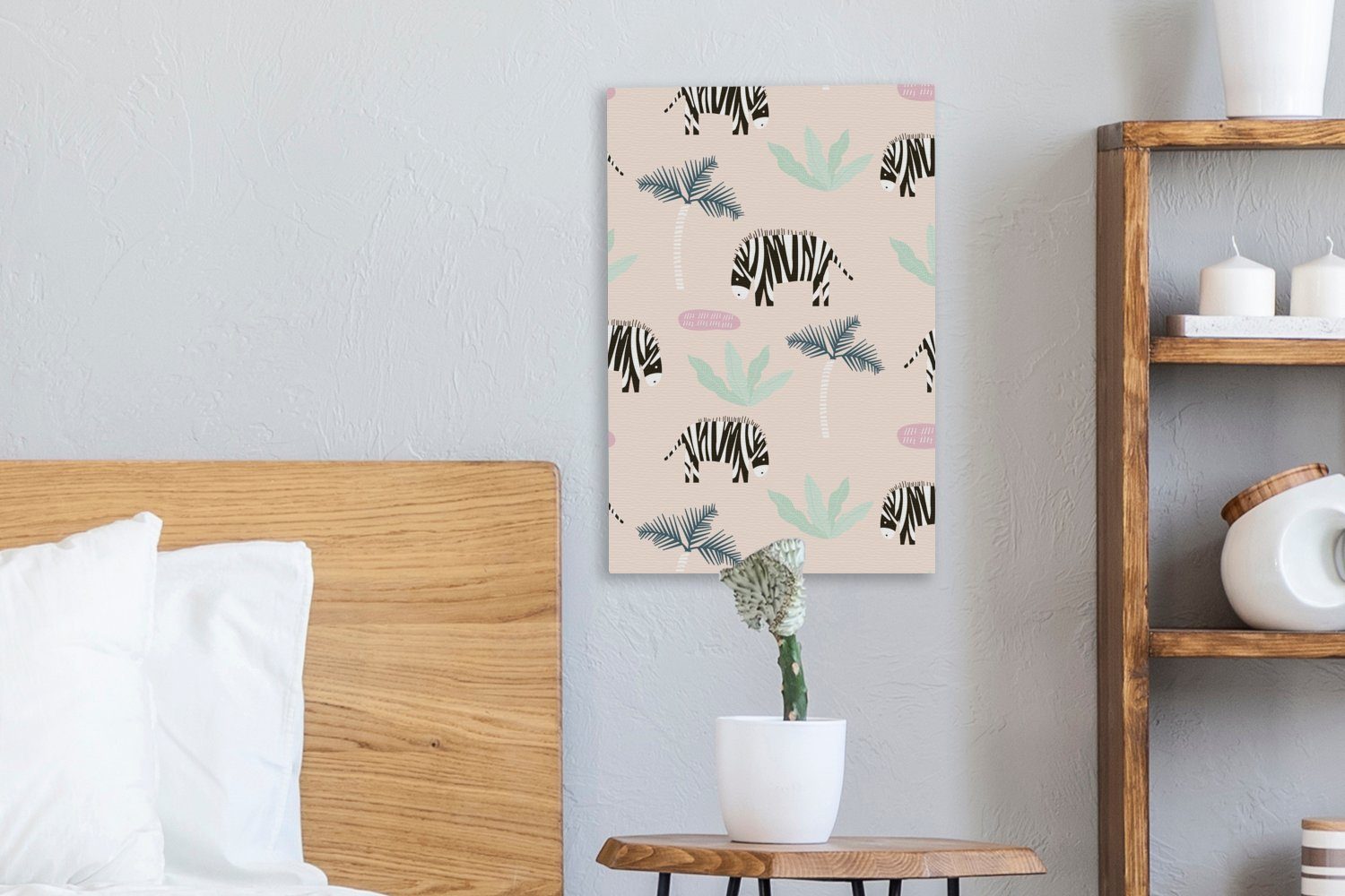 OneMillionCanvasses® Leinwandbild Zebra - Pflanzen - 20x30 inkl. Rosa, cm fertig Gemälde, Zackenaufhänger, bespannt St), Leinwandbild (1