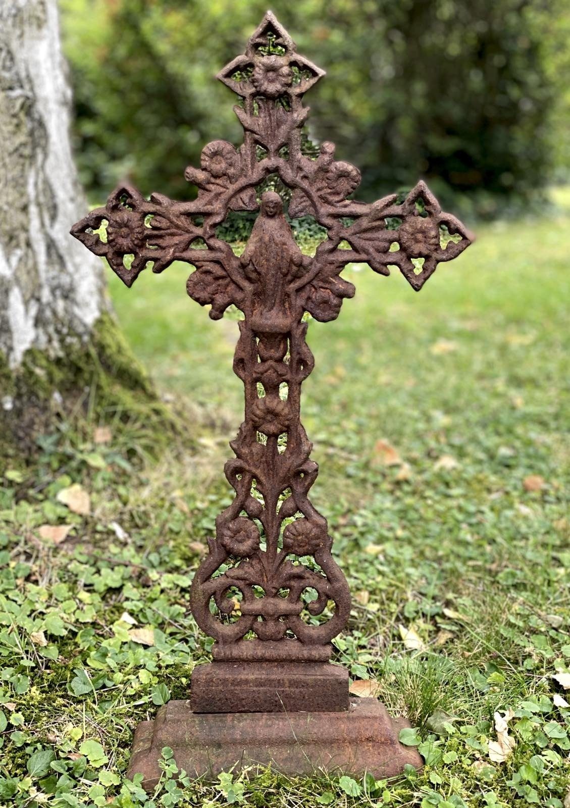 Aubaho Gartenfigur Kruzifix Kreuz Standkreuz Eisen Kirche A Glaubenskreuz Altar 64cm Rost