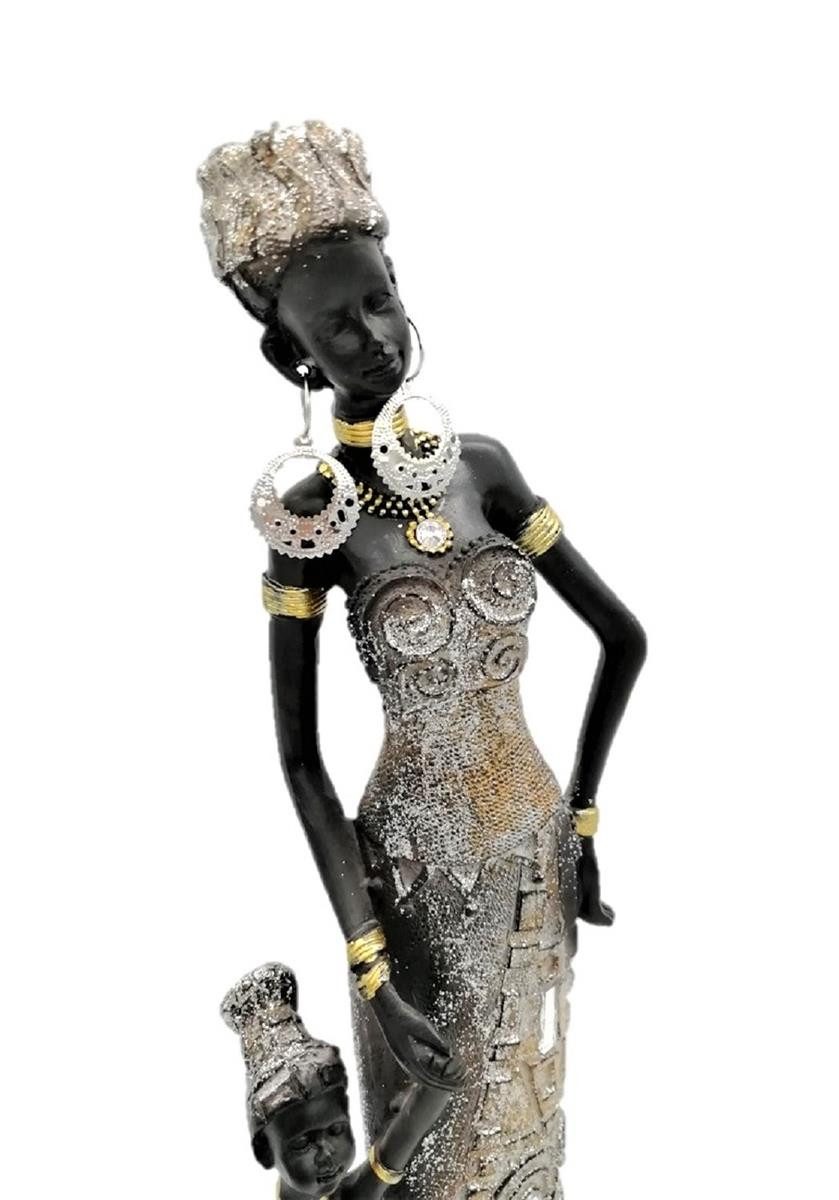 Geschenkestadl Afrikafigur Afrikanische Mutter mit Kind traditionell 31 cm Wohnkunst Polystein (Spar-Set, 1 St., 1 afrikanische Mutter mit ihrem Kind), detaille reiche Verarbeitung