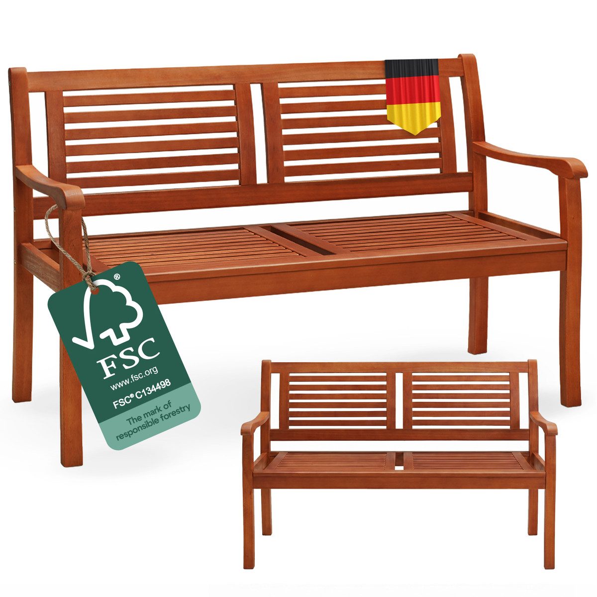 Casaria Gartenbank, Wetterfest Eukalyptus Holz FSC® 120x60x90cm 320kg Belastbarkeit