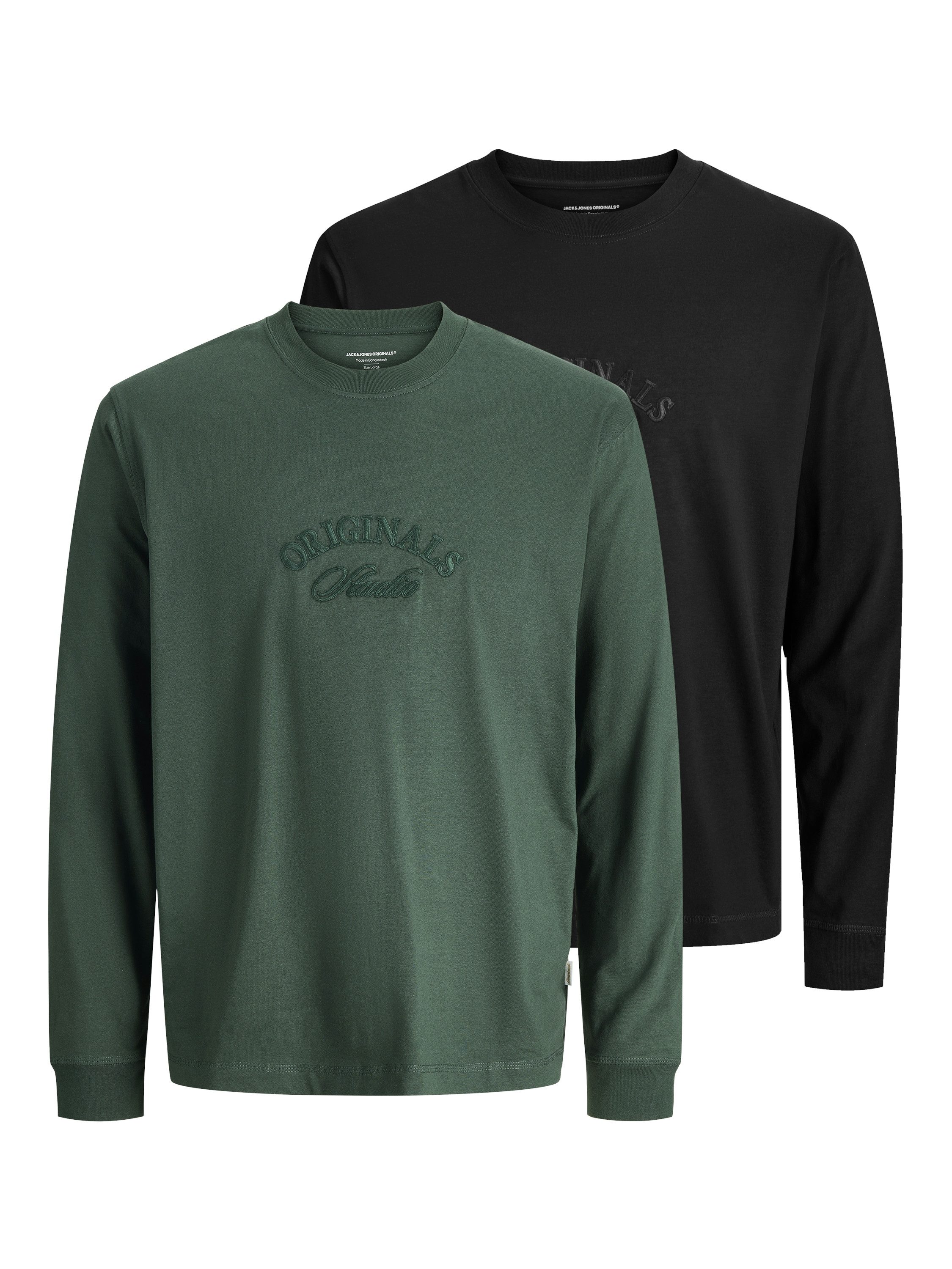 Jack & Jones Junior Langarmshirt JORBLEECKER BRANDING TEE LS 2PK MP JNR (Packung, 2-tlg)