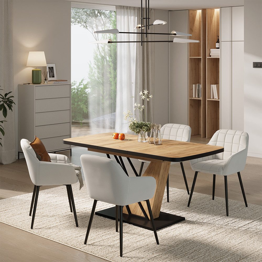 Vicco Essgruppe Fenaro, Goldkraft Eiche, 120 x 80 cm mit 4 Esszimmerstühlen, (6-tlg)