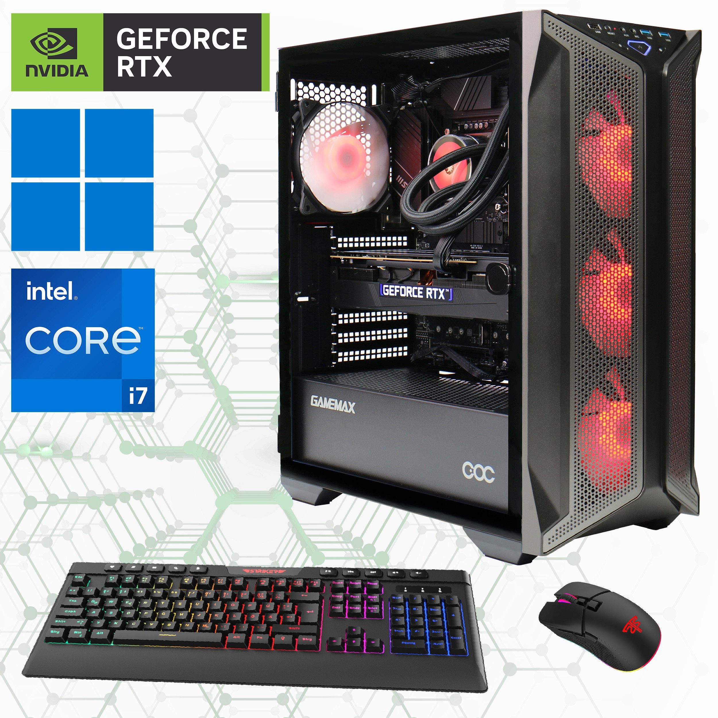 GAMEMAX Brufen C1 7274 Gaming-PC (Intel® Core i7 14700KF, RTX 4080 Super, 32 GB RAM, 2000 GB SSD, Wasserkühlung, DDR5-RAM, PCIe SSD Gen4, Windows 11)