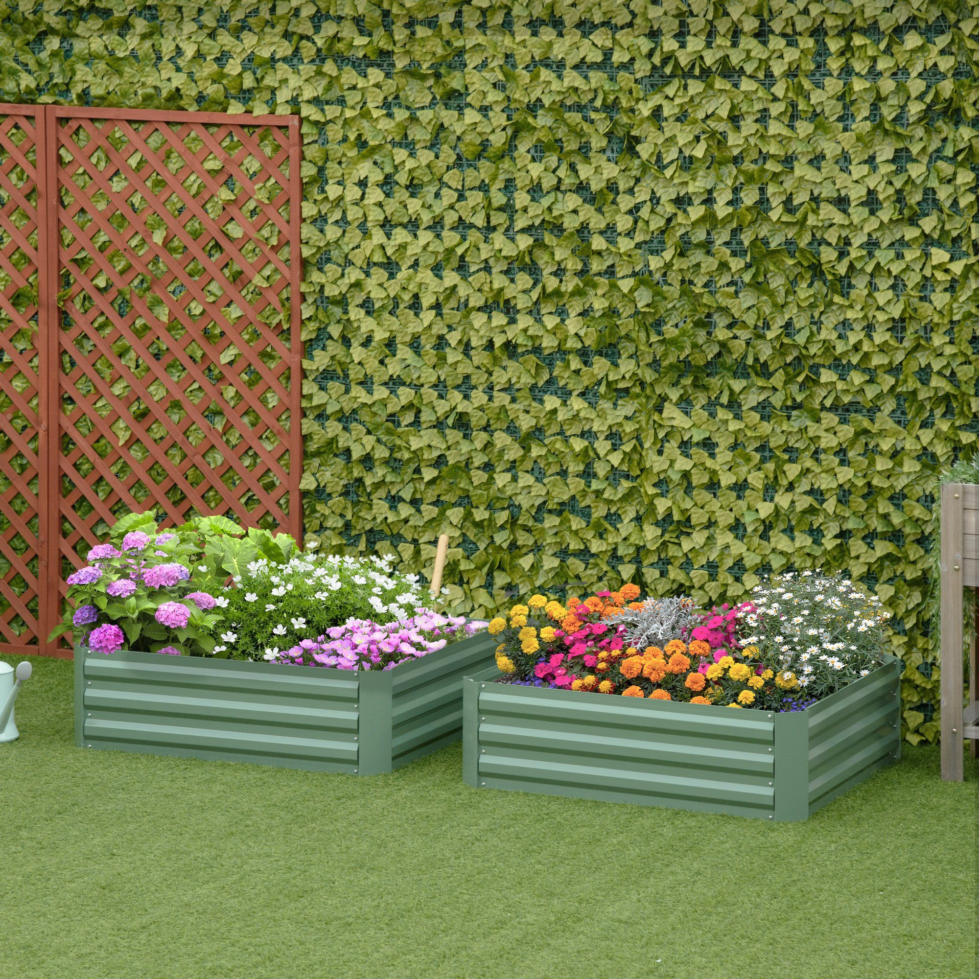 Outsunny Hochbeet 2-TLG. Gartenbeet, Pflanzkasten, Pflanzkübel (Pflanzkasten, 2 St., Gemüsebeet), 100x100x30cm für Garten Balkon Terrasse, für Blumen, Pflanzen