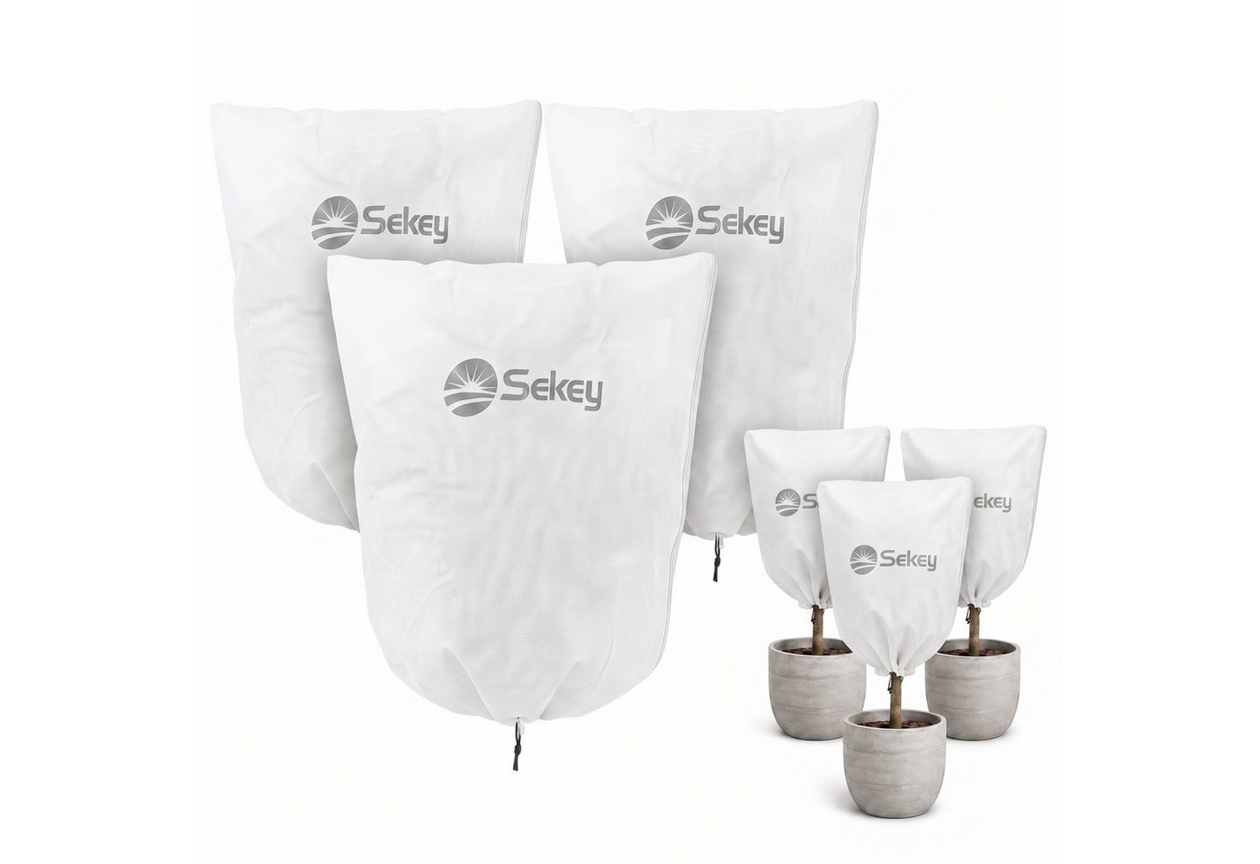 Sekey Winterschutzhaube Winterschutz Frostschutz für Kübelpflanzen mit Reißverschluss Zugband (3-St), 60 x 80cm, Für Kübelpflanzen und Sträucher – Garten, Balkon & Terrasse
