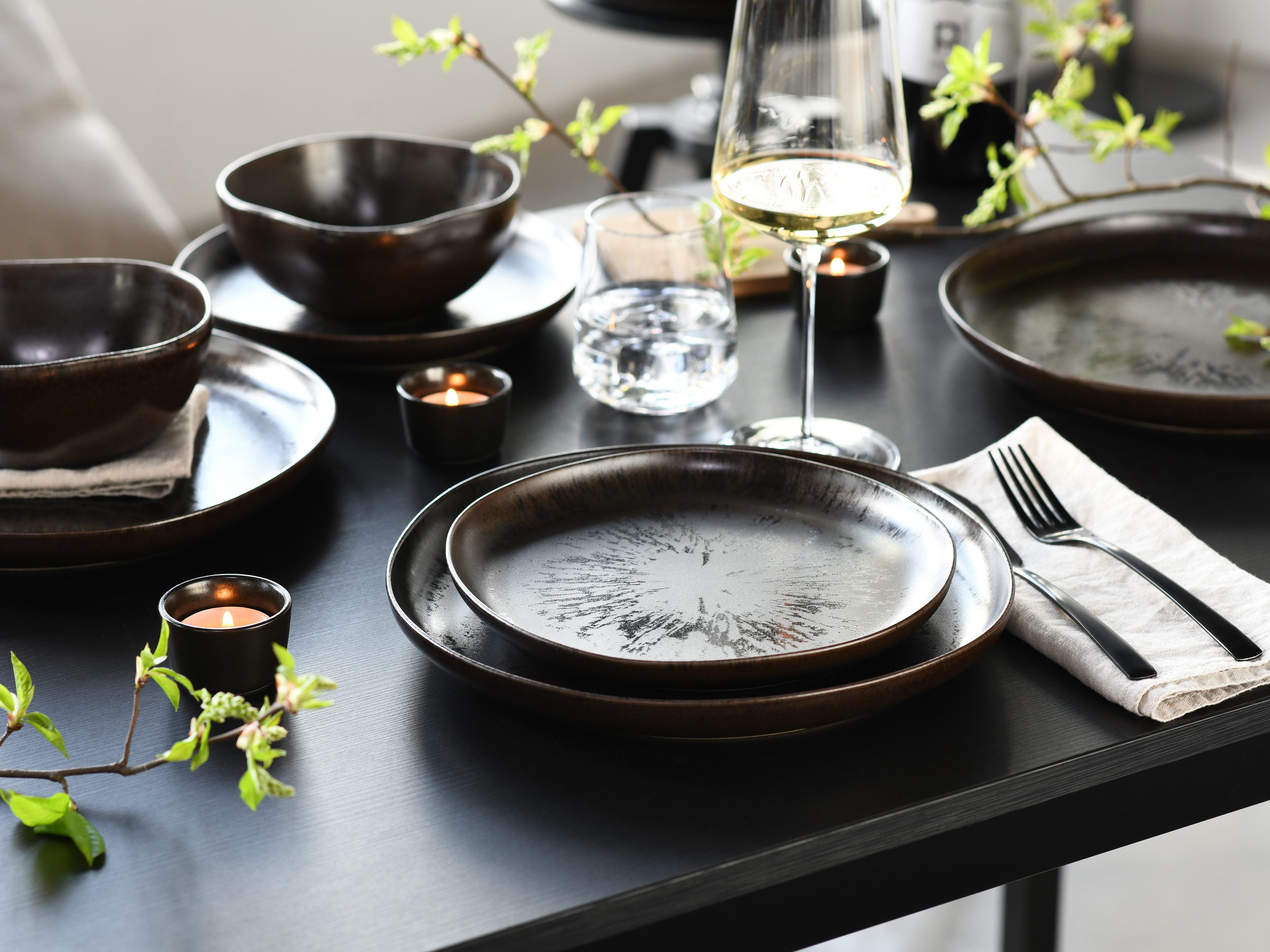 CreaTable Teller-Set Natura Organic Rusty, Teller Set 12-tlg (12-tlg), 4 Personen, Steinzeug, Seidenmatte Effektglasur