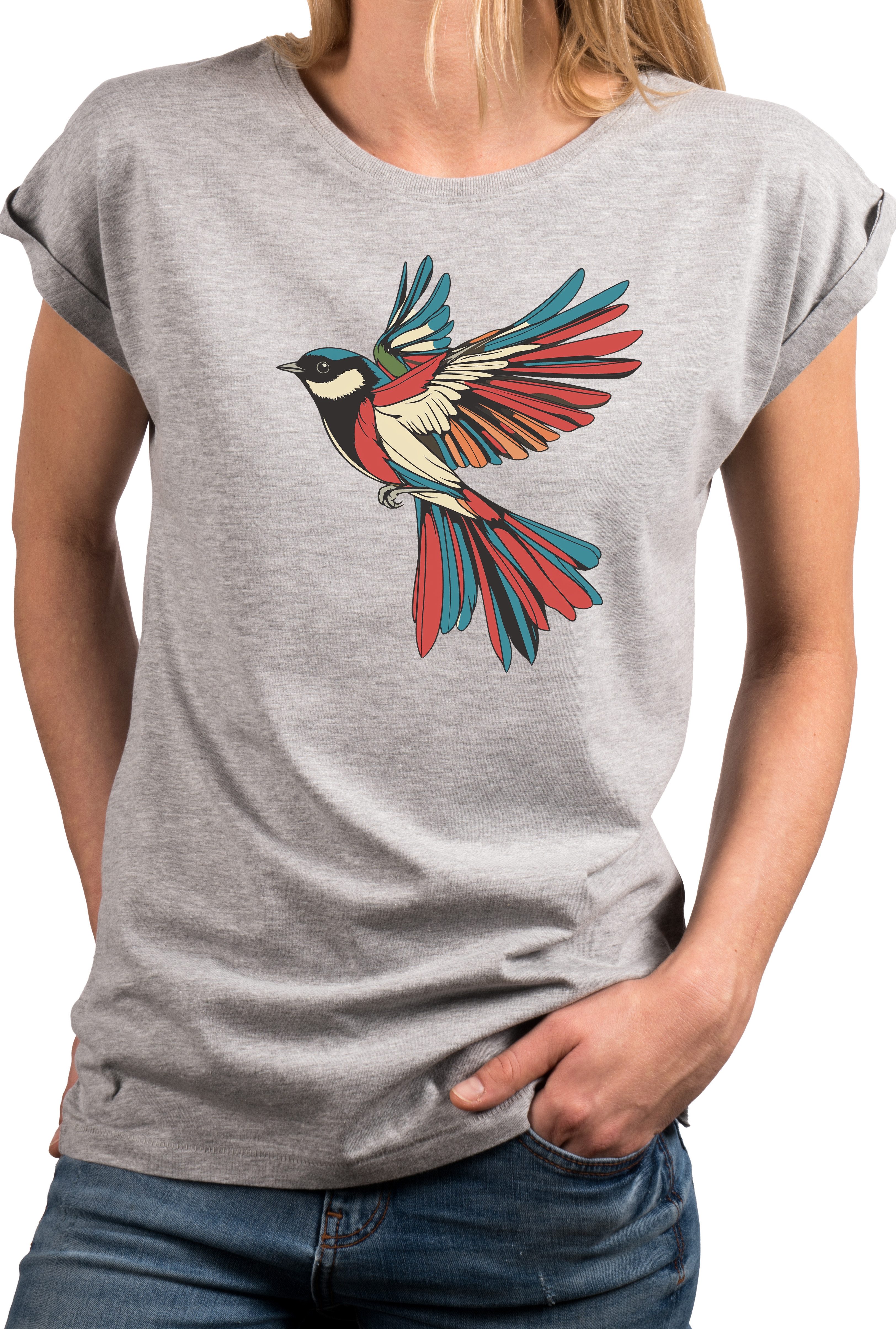 MAKAYA Kurzarmshirt für Frauen mit Vogel günstig online kaufen