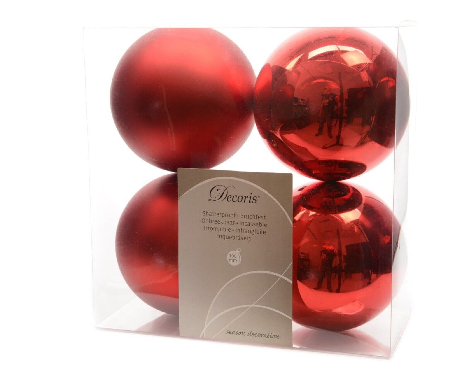 Kaemingk Weihnachtsbaumkugel Weihnachtsbaumkugeln bruchfest Ø 10 cm 4 Stück rot glanz / matt