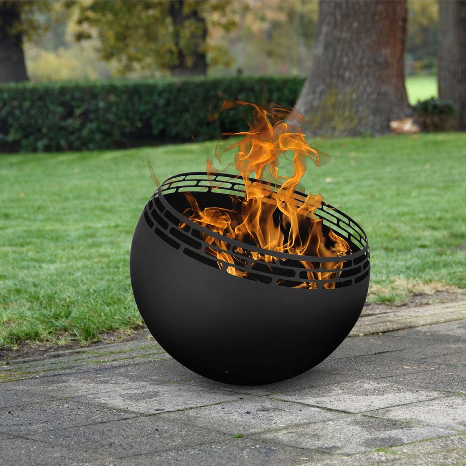 esschert design Feuerschale Feuer Ball schwarz 58cm Korb Stelle Schale Terrassen Ofen Metall Lager, (Feuerball)