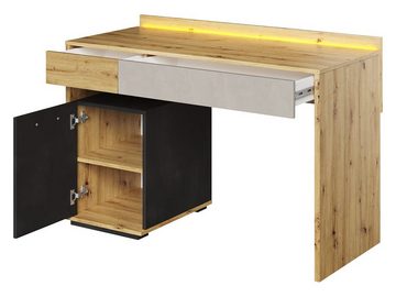MIRJAN24 Schreibtisch Qubic QB08 (mit Drehtür und zwei Schubladen), Tür mit Metallgriffe, LED-Beleuchtung