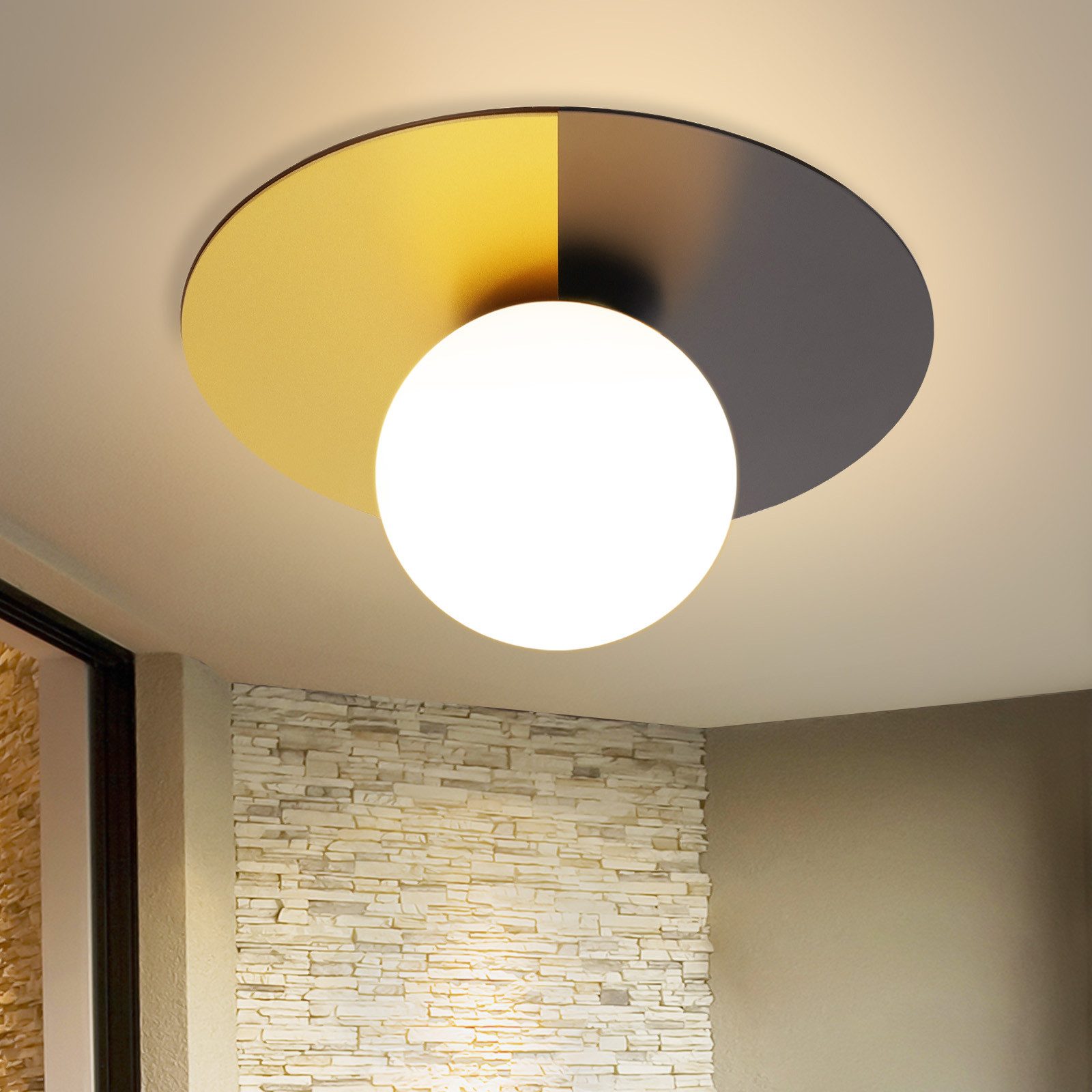 ZMH Deckenleuchte Wohnzimmer Schwarzgold Vintage Rund Flurlampe Glas E14 für Flur, Einfache Installation, ohne Leuchtmittel, Flexibel anpassbare Beleuchtung für individuelle Bedürfnisse