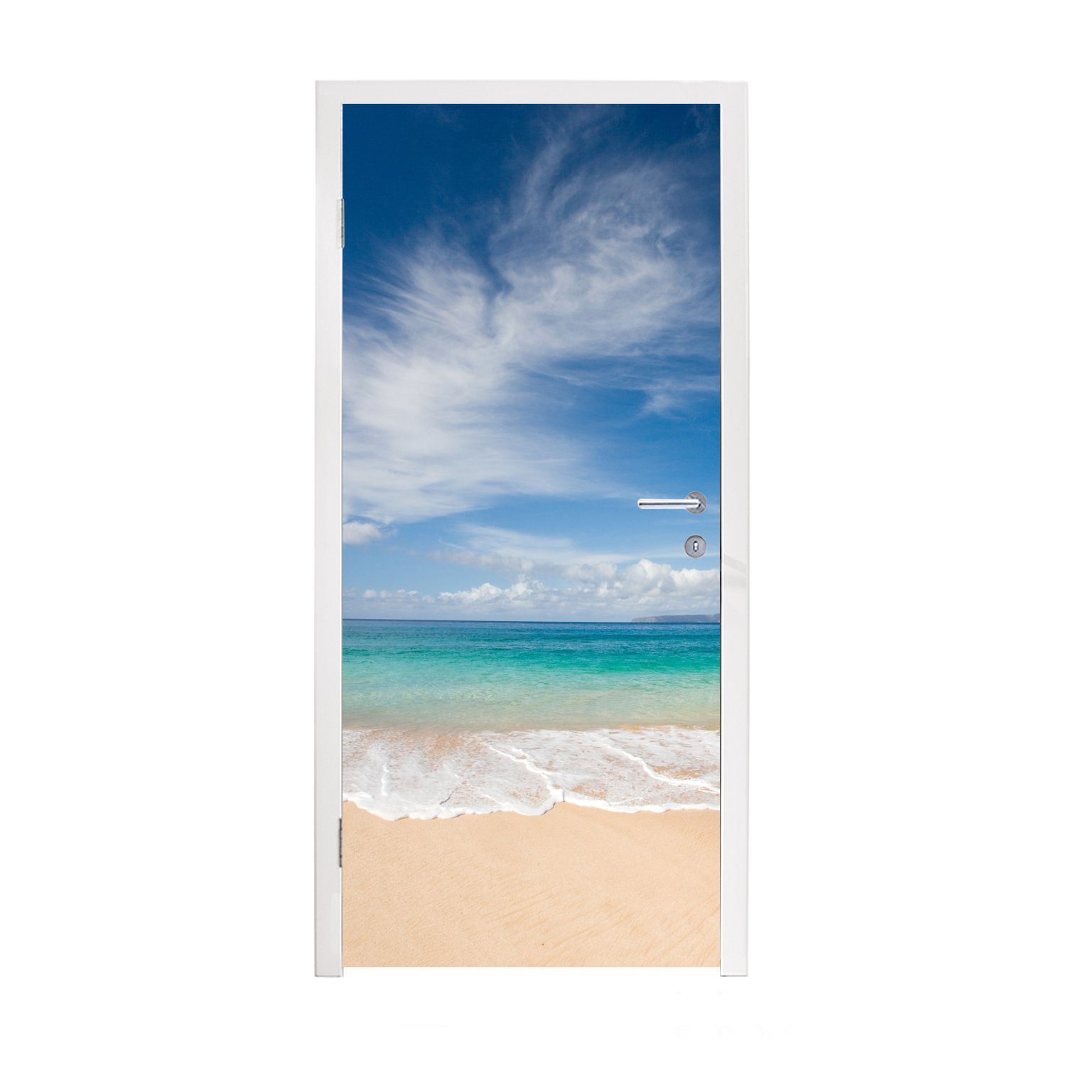 MuchoWow Türtapete Ein tropischer Strand auf Hawaii, an dem die Wellen an Land gespült, Matt, bedruckt, (1 St), Fototapete für Tür, Türaufkleber, 75x205 cm