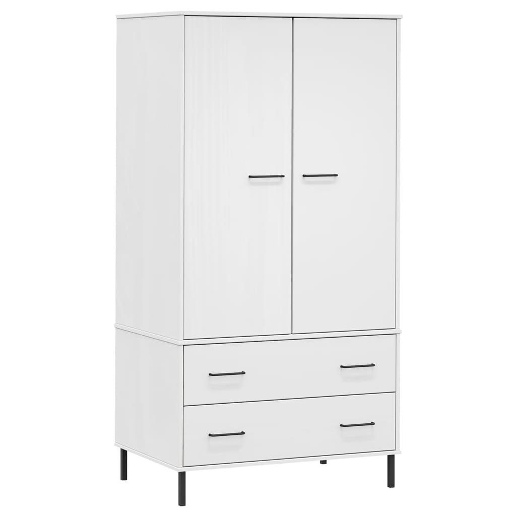 vidaXL Kleiderschrank Kleiderschrank OSLO Metallbeine Weiß 90x55x172,5 cm Massivholz (1-St)