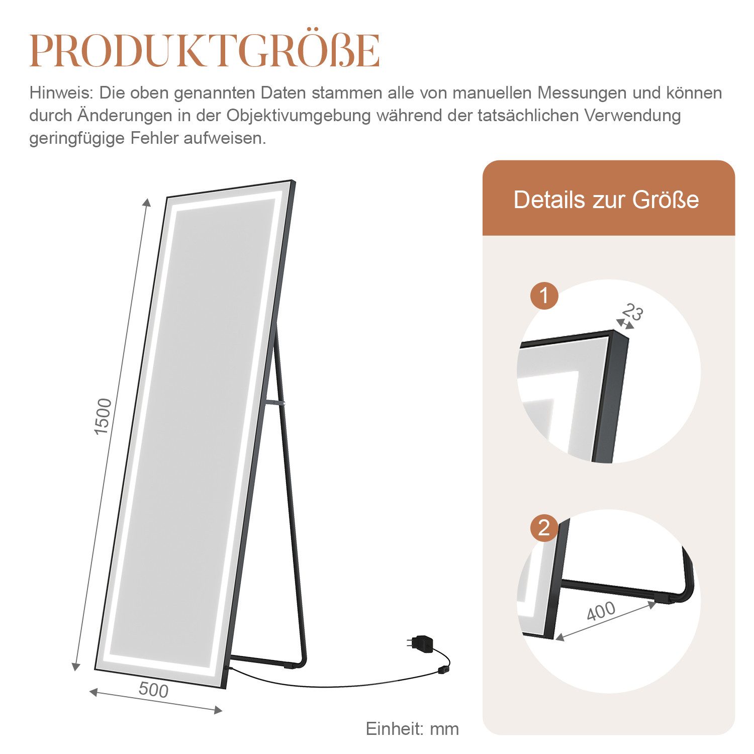 AQUABATOS Ganzkörperspiegel Led Wand schwarz mit Beleuchtung Rahmen großer günstig online kaufen