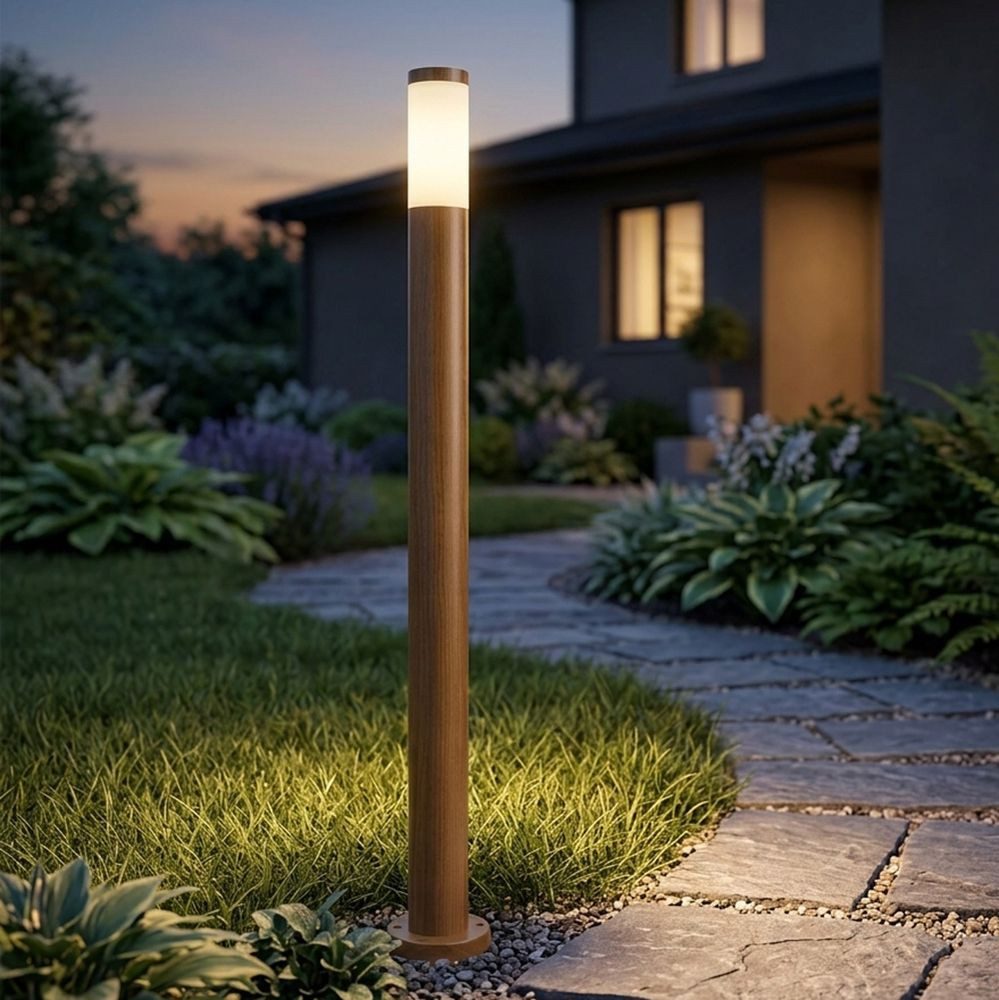 GLOBO LIGHTING Außen-Stehlampe, Leuchtmittel nicht inklusive, Außenleuchte Stehlampe holzoptik Edelstahl Wegeleuchte E27 Standlampe