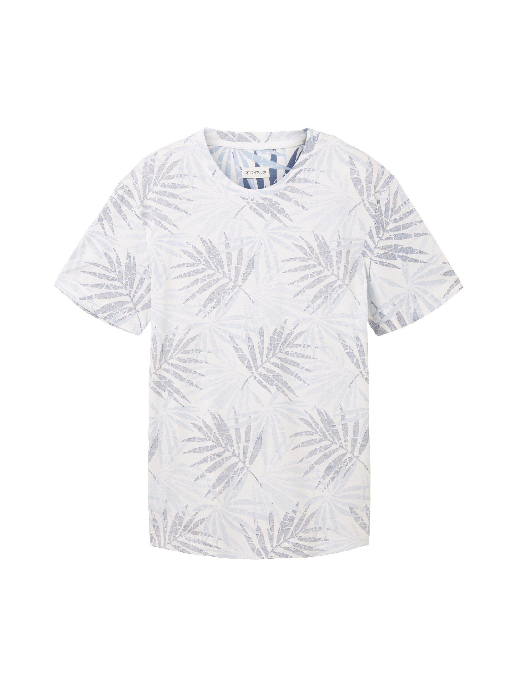 blue mit light T-Shirt leaf T-Shirt TAILOR design tonal Allover-Print TOM