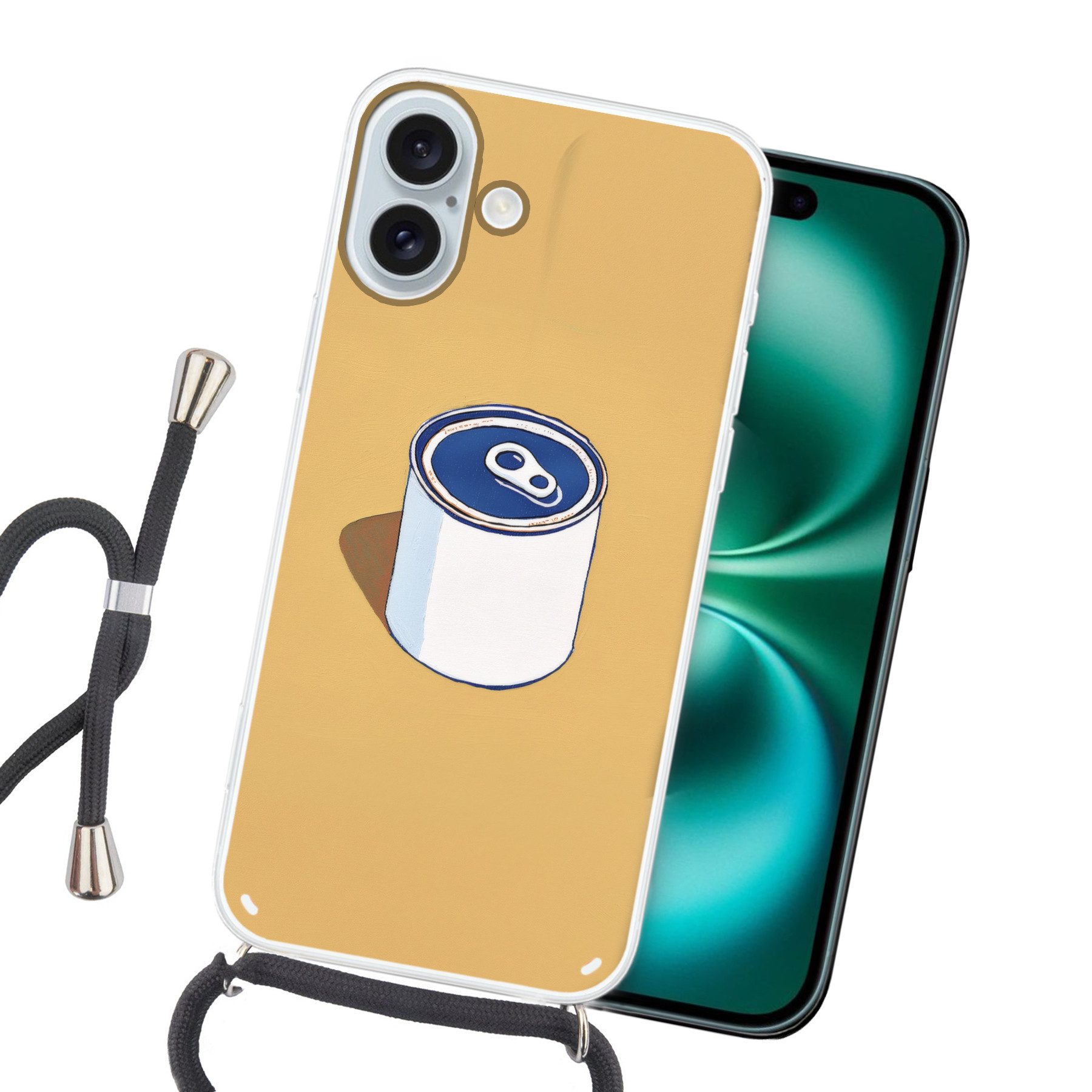 MuchoWow Handyhülle für Apple iPhone 16 Plus Dose - Minimalistisch - Blau - Illustration, Tragbare Handyhüllen mit Kette zum umhängen, Handykette Handyband
