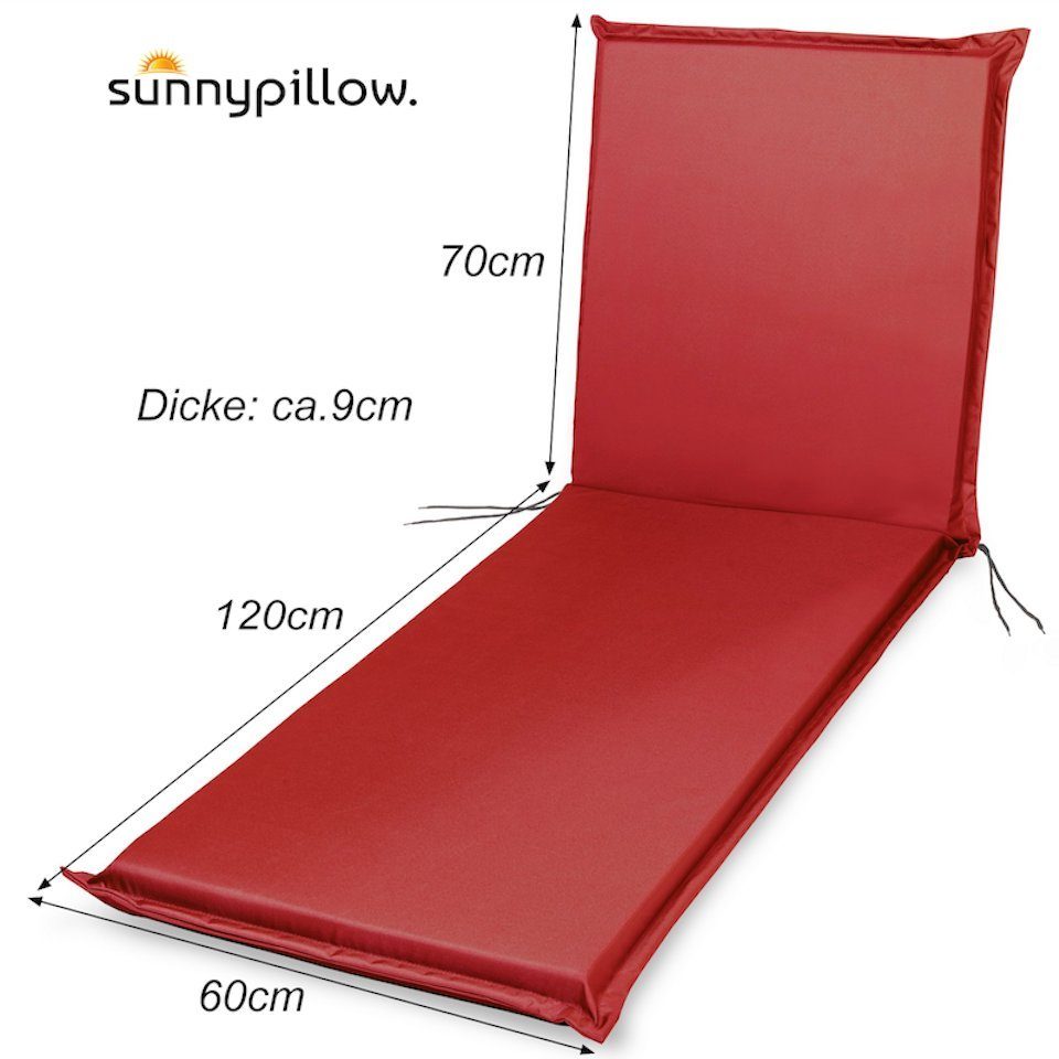 sunnypillow Liegenauflage 190 x 60 cm, 1 Stück Rot
