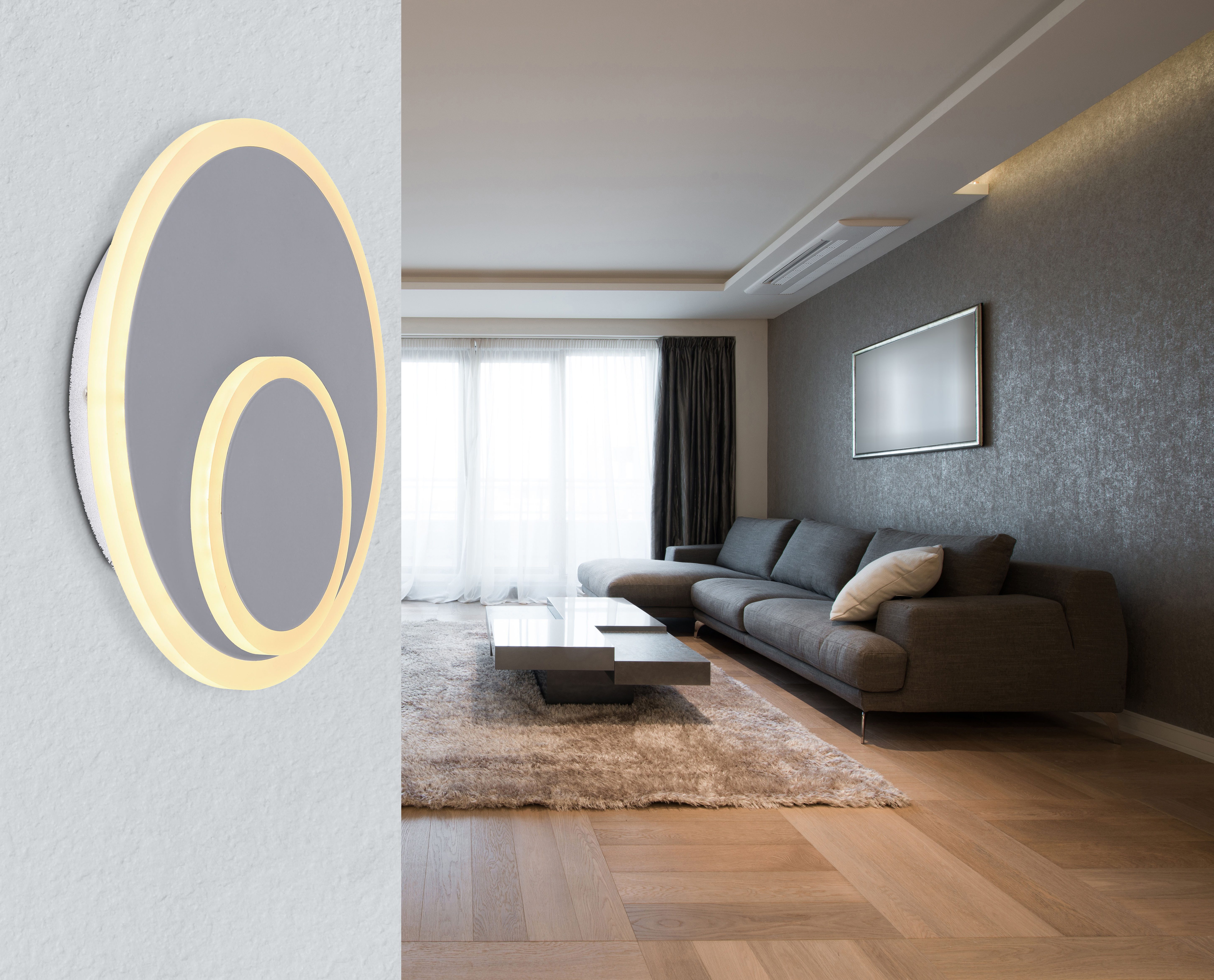 GLOBO LIGHTING LED Wandleuchte VILLA, LED fest integriert, Warmweiß, Wandlampe/grau/Flur/Wohnzimmer/ø: 255mm/modern