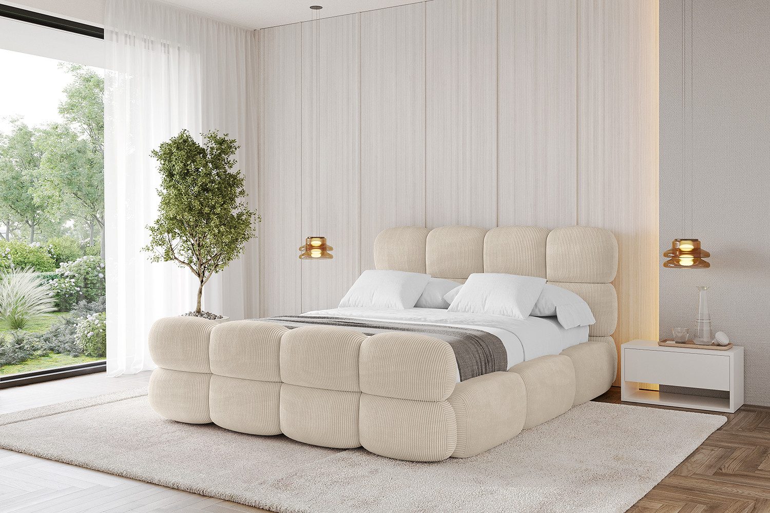 ALTDECOR Polsterbett NOMA-Z (Polsterbett mit Bettkasten und Lattenrost, Boxbett ohne Matratze), Doppelbett mit Stauraum, Bett mit Kopfteil