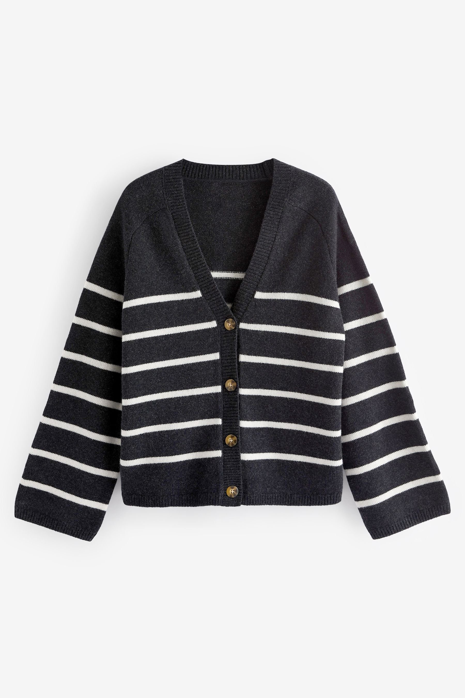 Next Strickjacke Premium-Strickjacke aus 100 % Lammwolle (1-tlg) Black Stripe