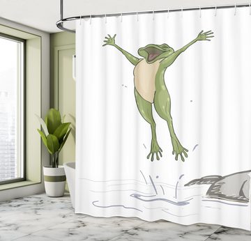 Abakuhaus Duschvorhang Moderner Digitaldruck mit 12 Haken auf Stoff Wasser Resistent Breite 175 cm, Höhe 180 cm, Frosch Glückliches Springen Toad Humor