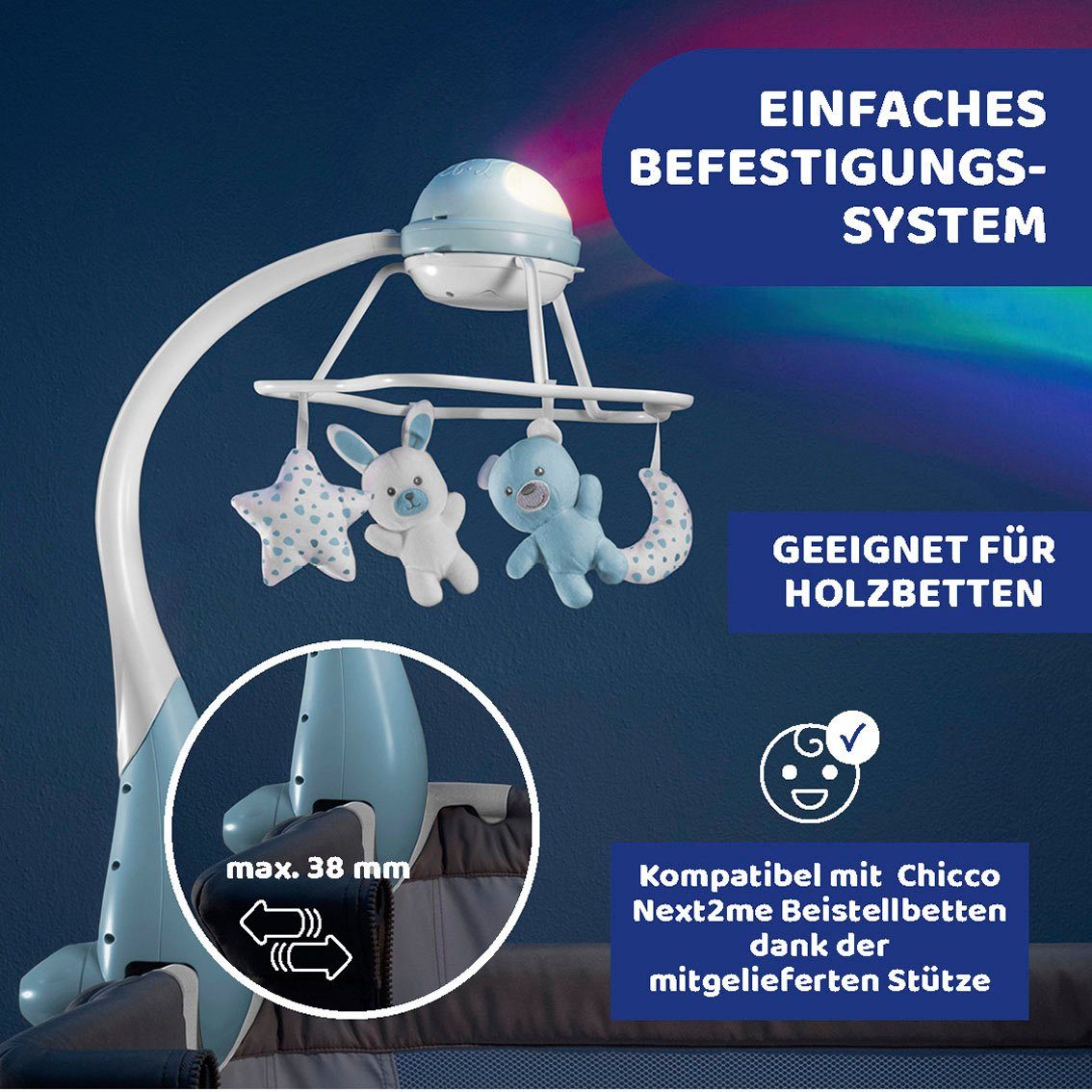Chicco Mobile 3in1, blau, mit Regenbgenprojektion