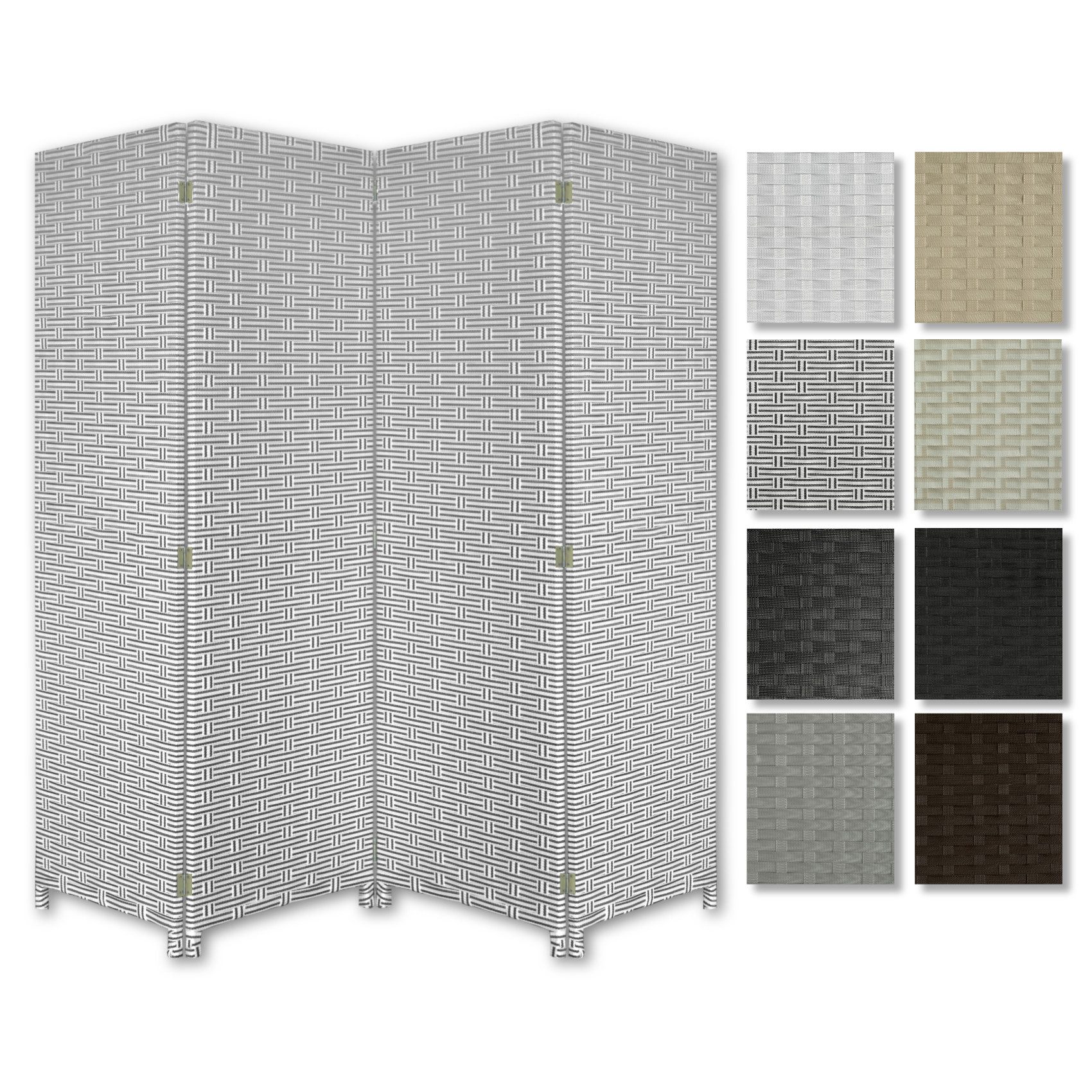 Hexim Raumteiler, Paravent 180x180 cm - Trennwand 4-teilig klappbar für Innen- & Außenbereich - Spanische Wand Raumteiler Terrasse freistehend Heimbüro (LR193-weiß & schwarz)