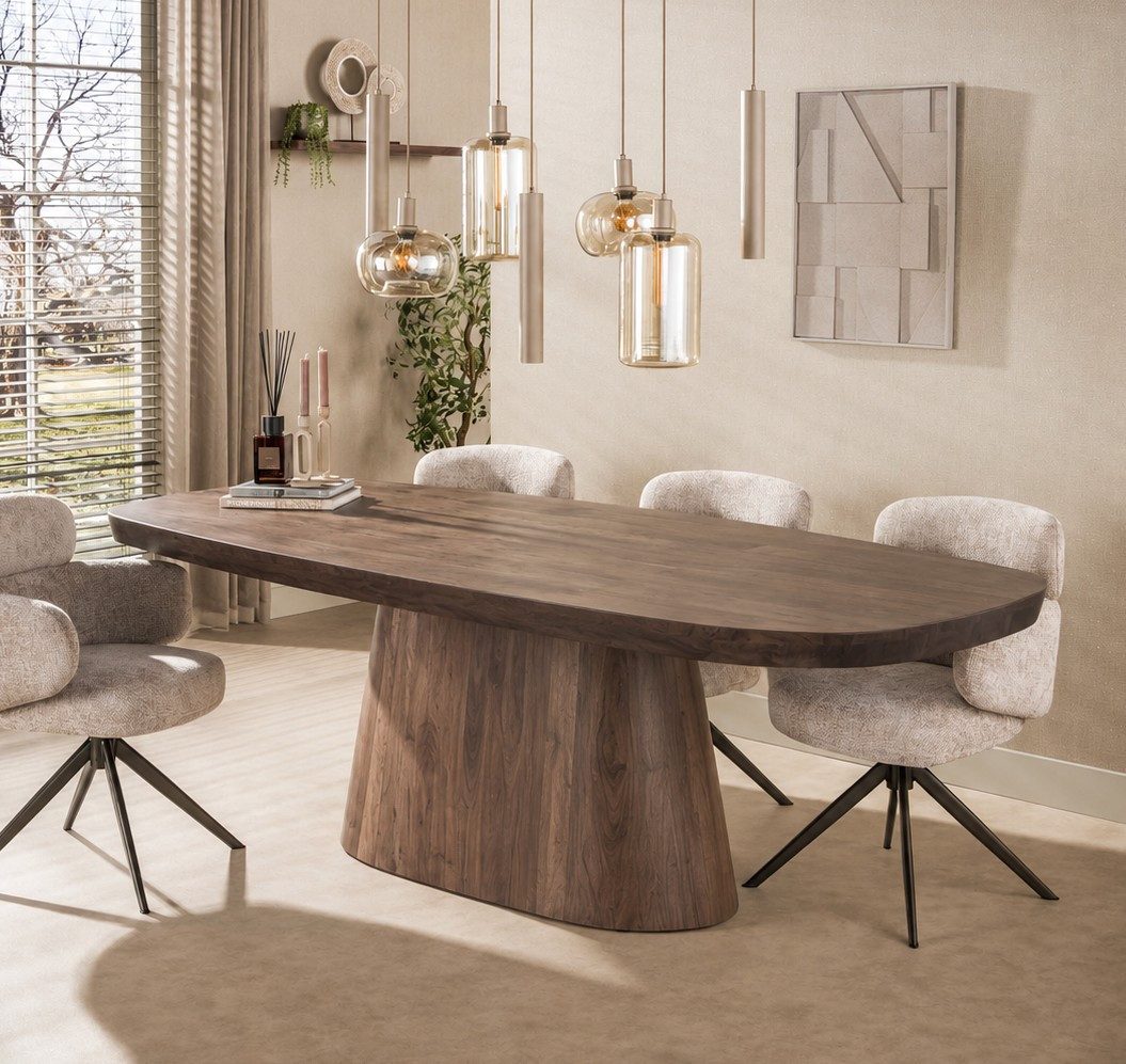 LEVEN Lifestyle Esstisch Esszimmertisch MARENO 240 x 105 cm Massivholz braun organisch oval, Massive, besonders schwere Konstruktion für hohe Stabilität