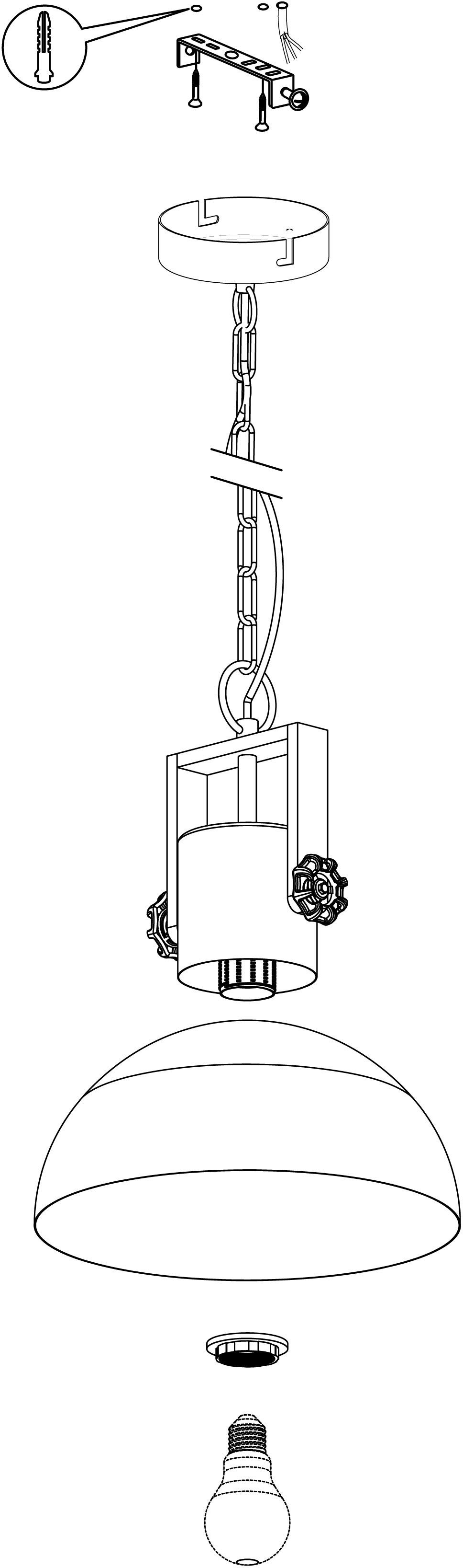 EGLO Hängeleuchte LUBENHAM Hängelampe,Vintage, Stahl und Holz, IP20, Pendellampe, Lampe, ohne Leuchtmittel, Pendelleuchte, Esszimmer, H110 x Ø30 cm, schwarz, braun, 1X28W exkl.