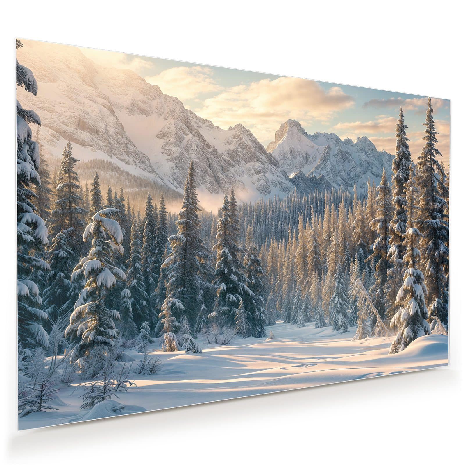Primedeco Glasbild Wandbild Winterlandschaft mit Aufhängung, Bergwelten & Landschaften (21 verschiedene Größen, 1 St), Elegante Aufhängung