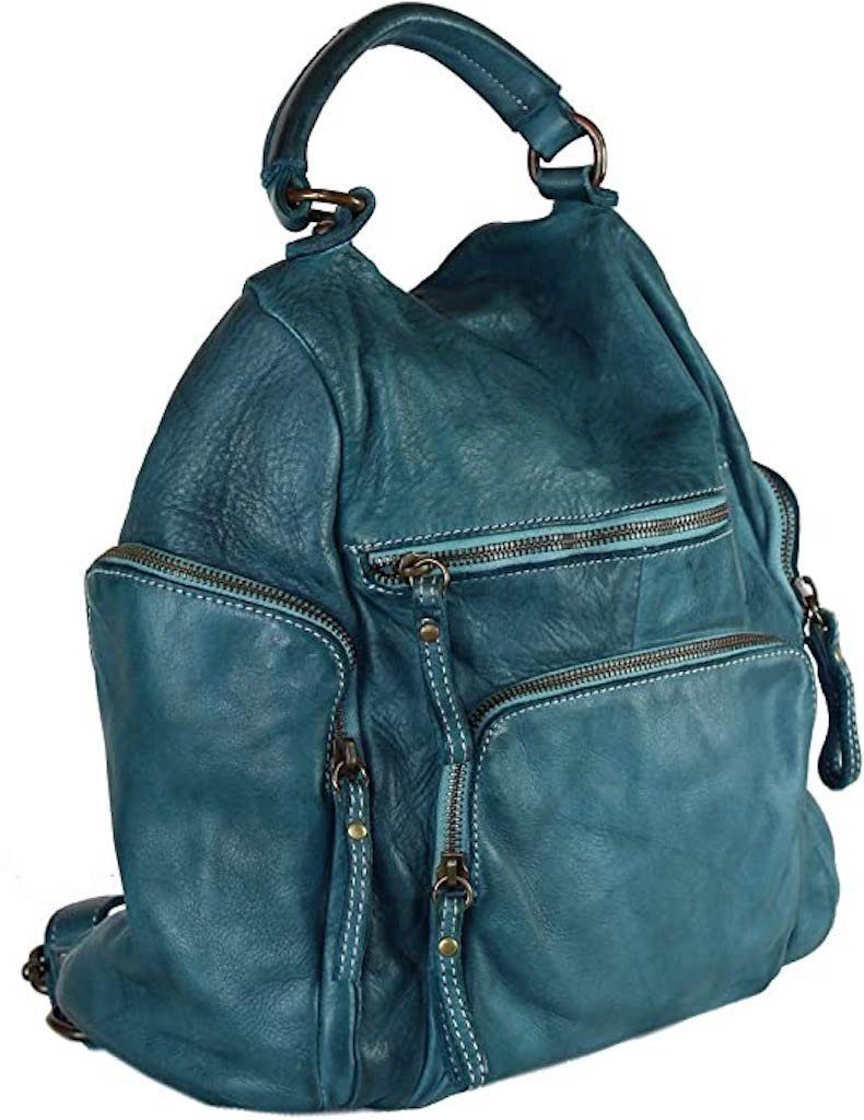 Backpacker Rucksack Stella Rucksack BZNA Petrol Damenhandtasche, Echtes Leder Designer