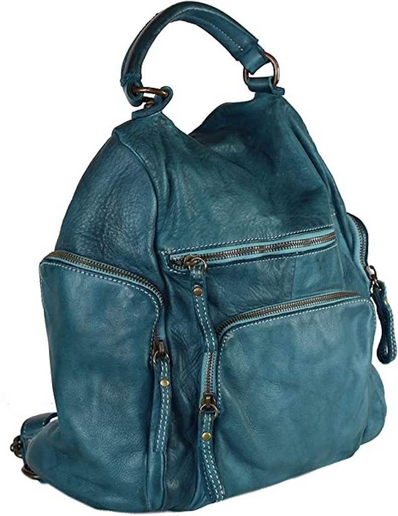 Damenhandtasche, Echtes Stella Leder BZNA Rucksack Rucksack Designer Backpacker Petrol