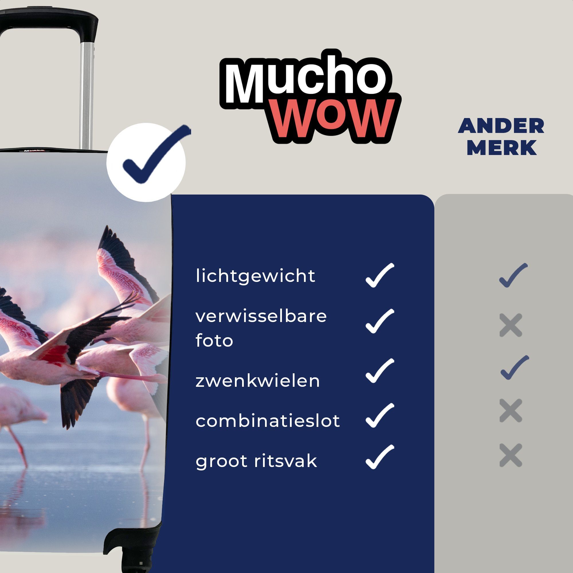 Flamingo Rollen, MuchoWow - Handgepäckkoffer Handgepäck rollen, Trolley, für Wasser 4 Rosa, Vogel Reisekoffer Ferien, mit - Reisetasche -