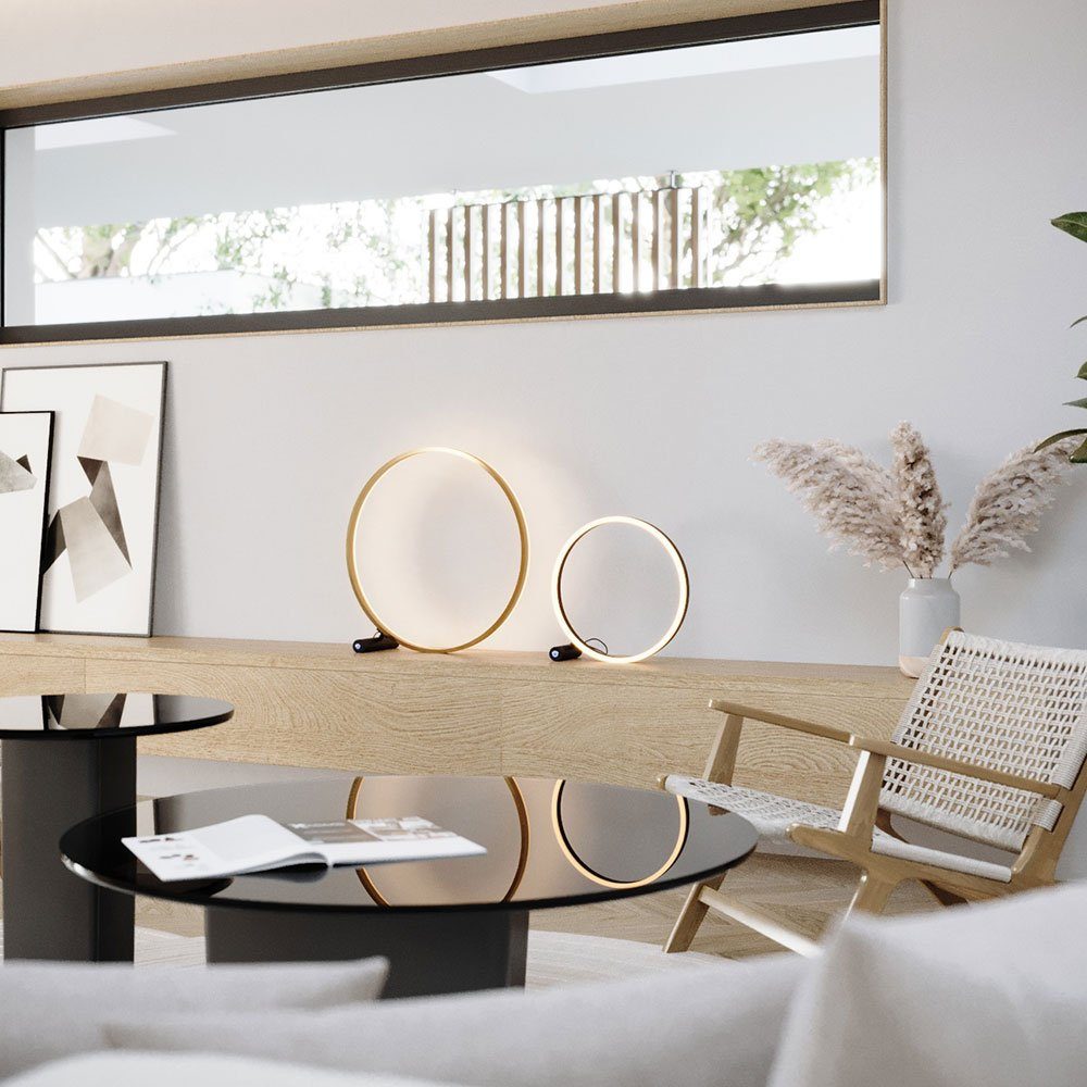 s.luce Tischleuchte LED Ringlampe Direkt oder Indirekt Schwarz/Gold, Warmweiß