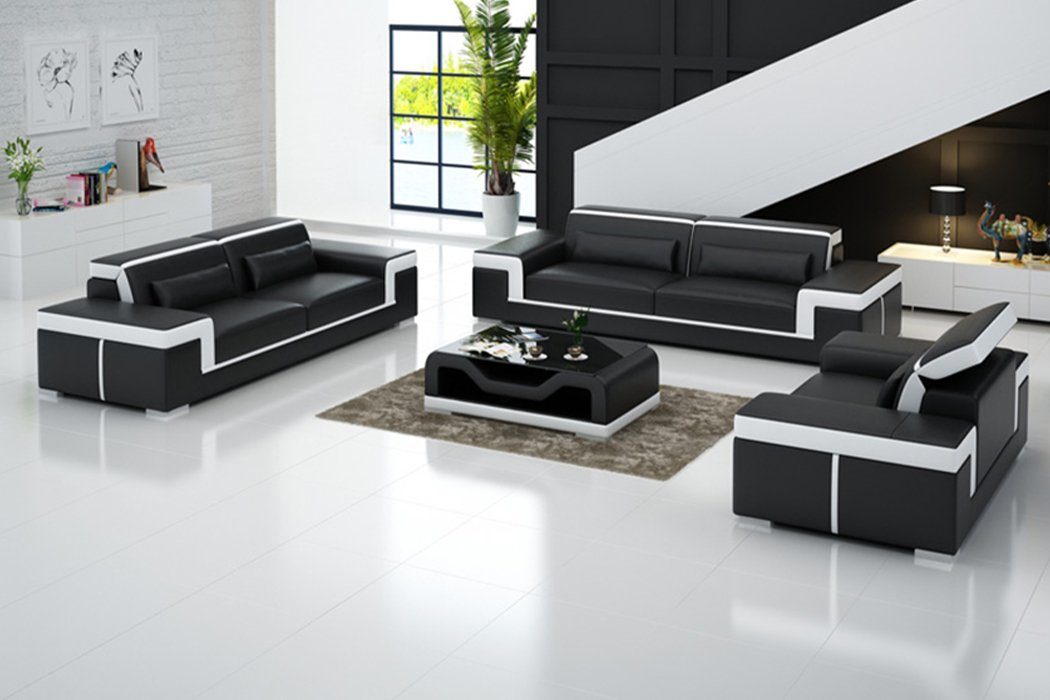 Schwarze Moderne Neu, Couchgarnitur Polstermöbel Sofa Made in 3+1+1 Design Sofas JVmoebel Europe