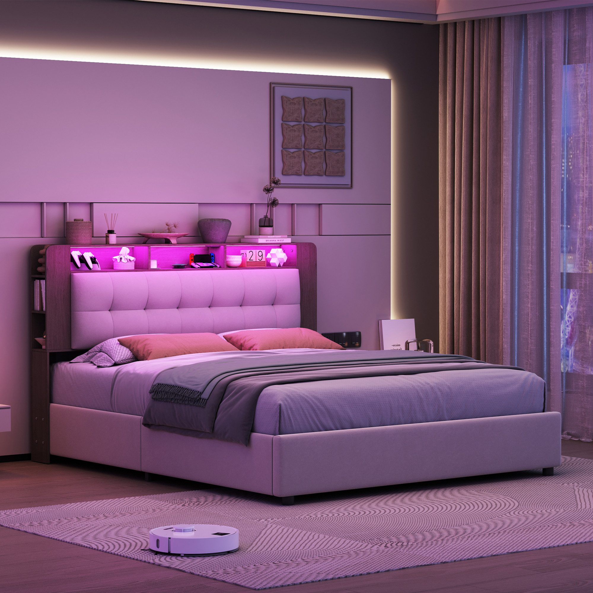 PXloue Polsterbett LED hydraulisches Doppelbett (Kopfteil günstig online kaufen