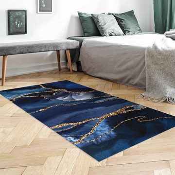 Läufer Teppich Vinyl Flur Küche Abstrakt funktional lang modern, Bilderdepot24, Läufer - blau glatt