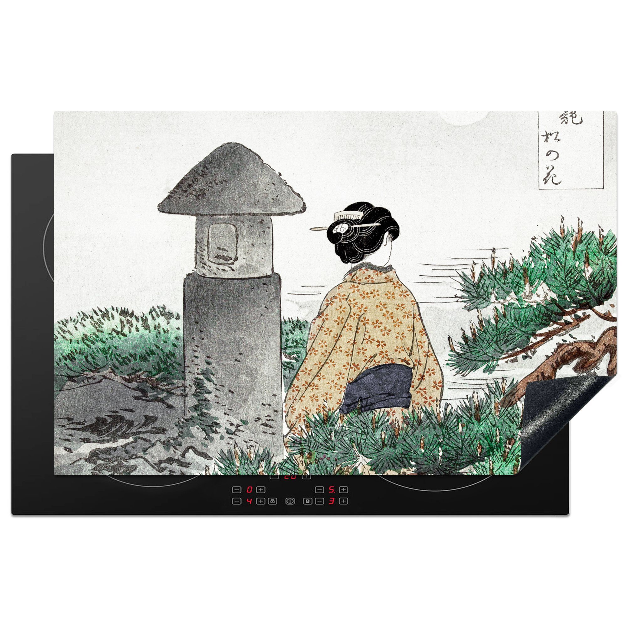 Induktionskochfeld Natur tlg), MuchoWow Japan - für Frau cm, - Schutz Herdblende-/Abdeckplatte küche, 81x52 (1 - Ceranfeldabdeckung Vinyl, die Kimono,