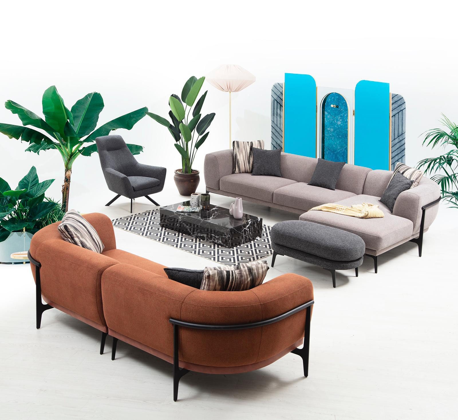 Nobelaa Sofa Sitzgruppe/Sofa Set - "Mock-orange" - Ecksofa + 3-Sitzer + Кресла