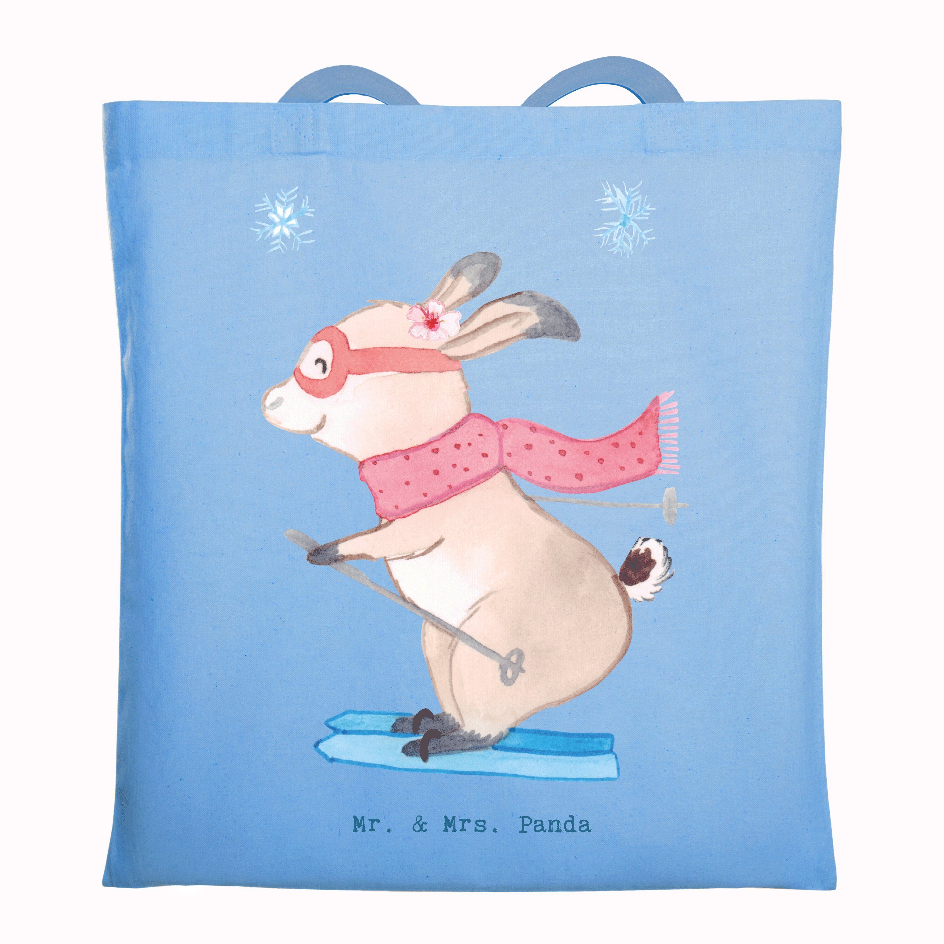 Mr. & Mrs. Panda Tragetasche Hase Skifahren, Tote Bag, Sky Blue, Ski fahren, Shopping Tasche, Skis (Packung), Tragetasche einkaufsshopper umhängebeutel