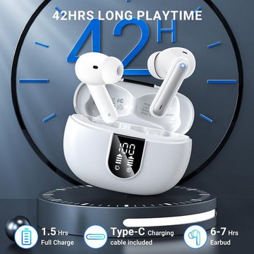 Aoslen Kabellos Bluetooth 5.3 Sport LED Anzeige 42 std Spielzeit In-Ear-Kopfhörer (Sport Kopfhörer mit HiFi Klang und IPX7 Wasserdichtigkeit für aktive Nutzer, mit 4 Mikrofon ENC Anruf NoiseCancelling HI-FI Stereo IPX7 Wasserdicht)