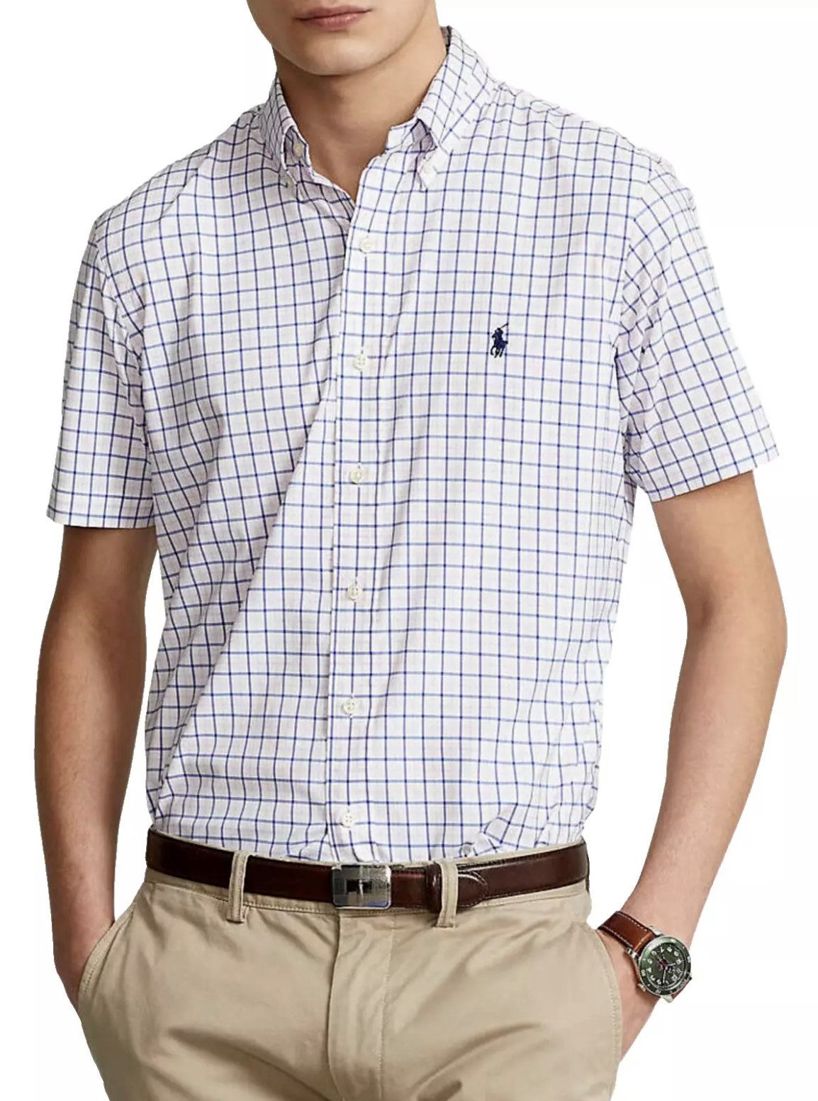 Polo Ralph Lauren Kurzarmhemd Herren Hemd Checked Performance Stretch Feuchtigkeitsableitender Stoff, Rückenpasse mit Falte