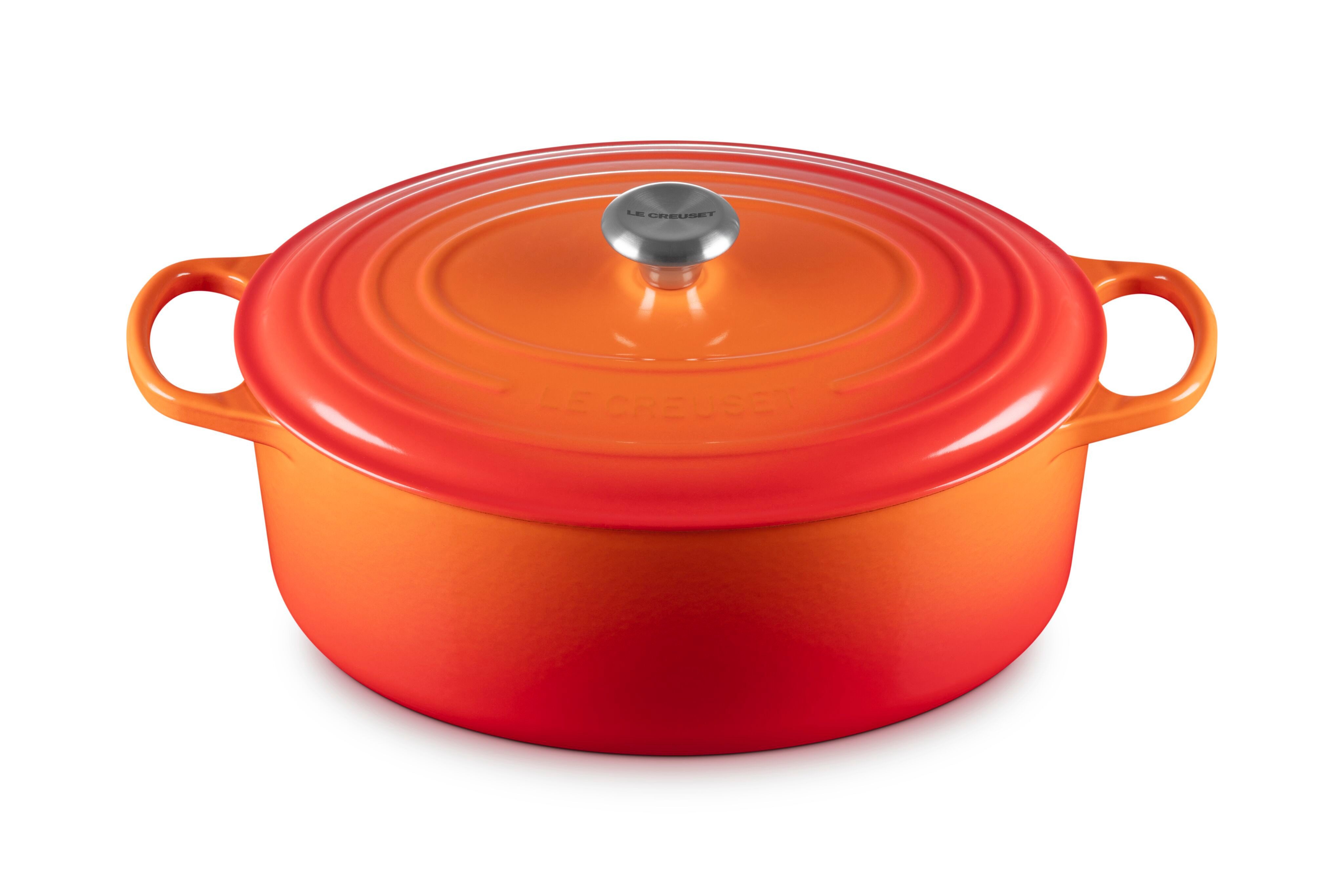 LE CREUSET Bräter Gusseisen-Bräter mit Deckel, Oval, Gusseisen, Ø 35 cm, Ofenrot, 21178350902430