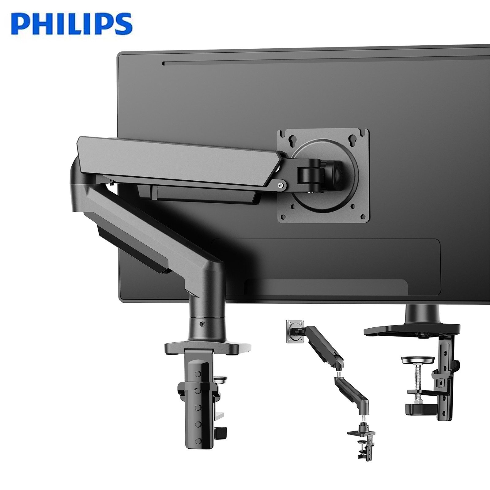 Philips Monitor-Halterung 17-32 Zoll, bis 9 kg, VESA 75x75-100x100, SPT7218, (bis 32 Zoll, Packung, SPT7218, neigbar,schwenkbar,drehbar,Gasdruckfeder,Kabelmanagement)