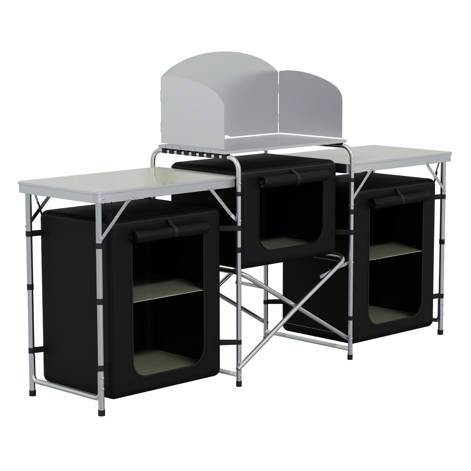 Campingtisch Schwarz Outdoor Küchenbox Aluminium Faltschrank Windschutz Tragetasche