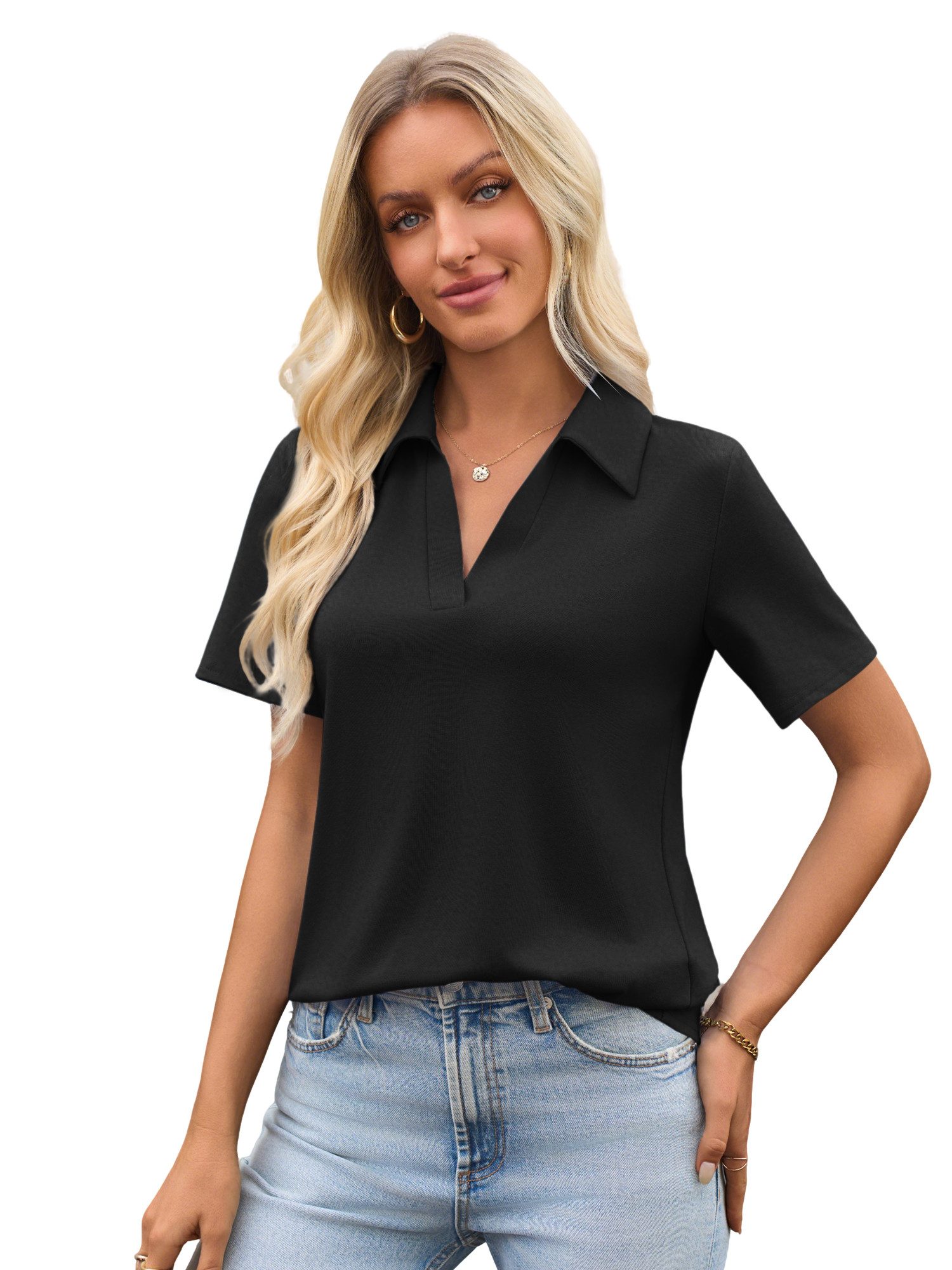 Imily Bela T-Shirt Damen Poloshirts mit V-Ausschnitt (Packung, 1-tlg., 1per günstig online kaufen